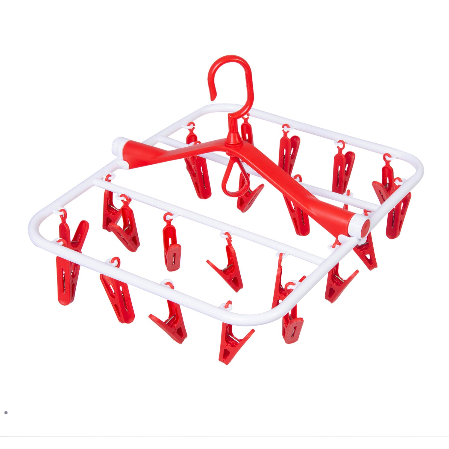 Clothes Hanger Square Foldable 24 Clips Red