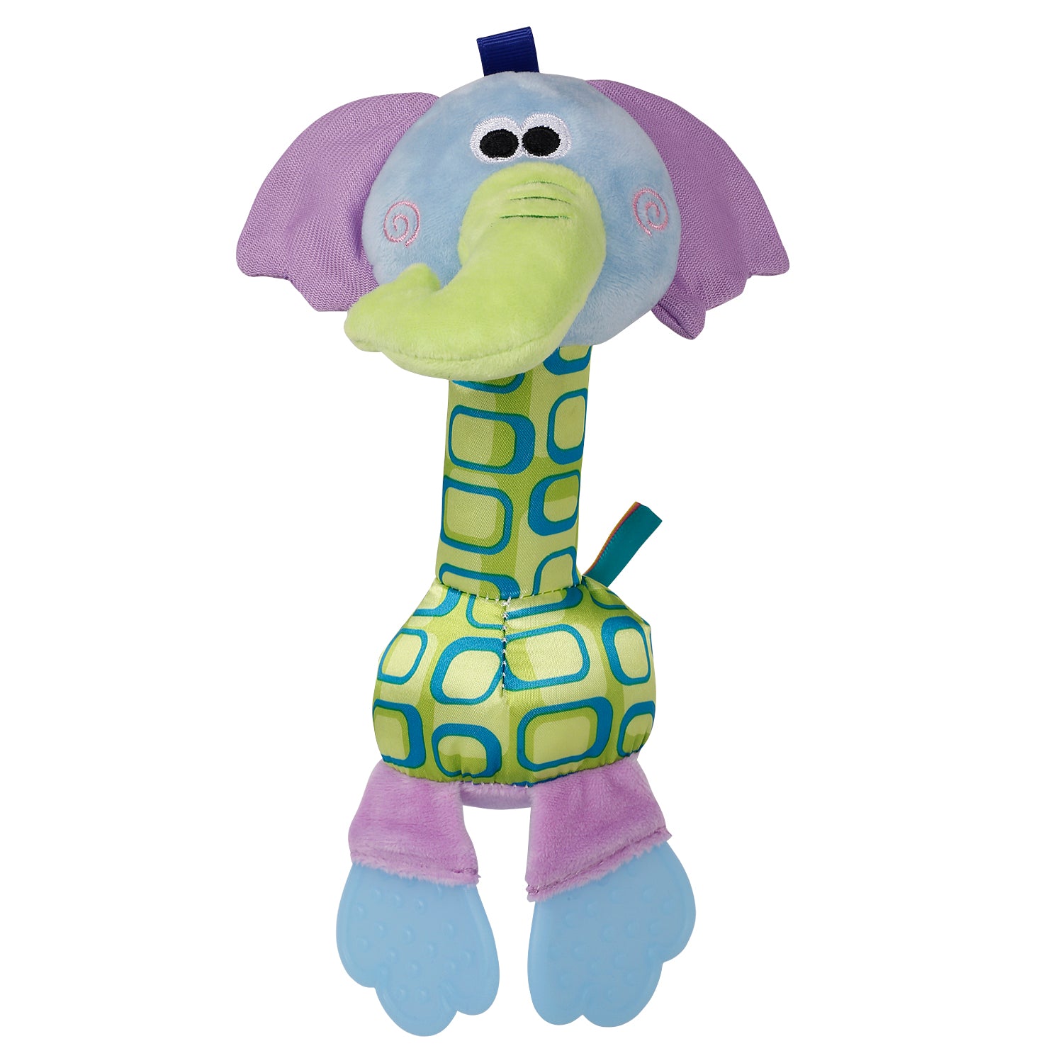 Elephant Blue And Purple Soft Rattle With Teether - Baby Moo