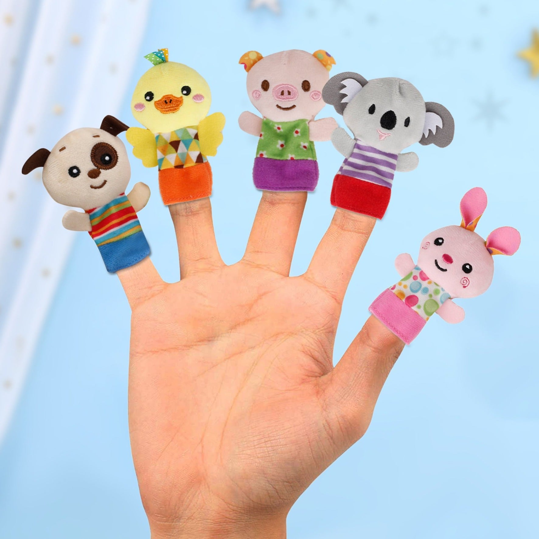 Animals Multicolour Set of 5 Finger Puppets - Baby Moo