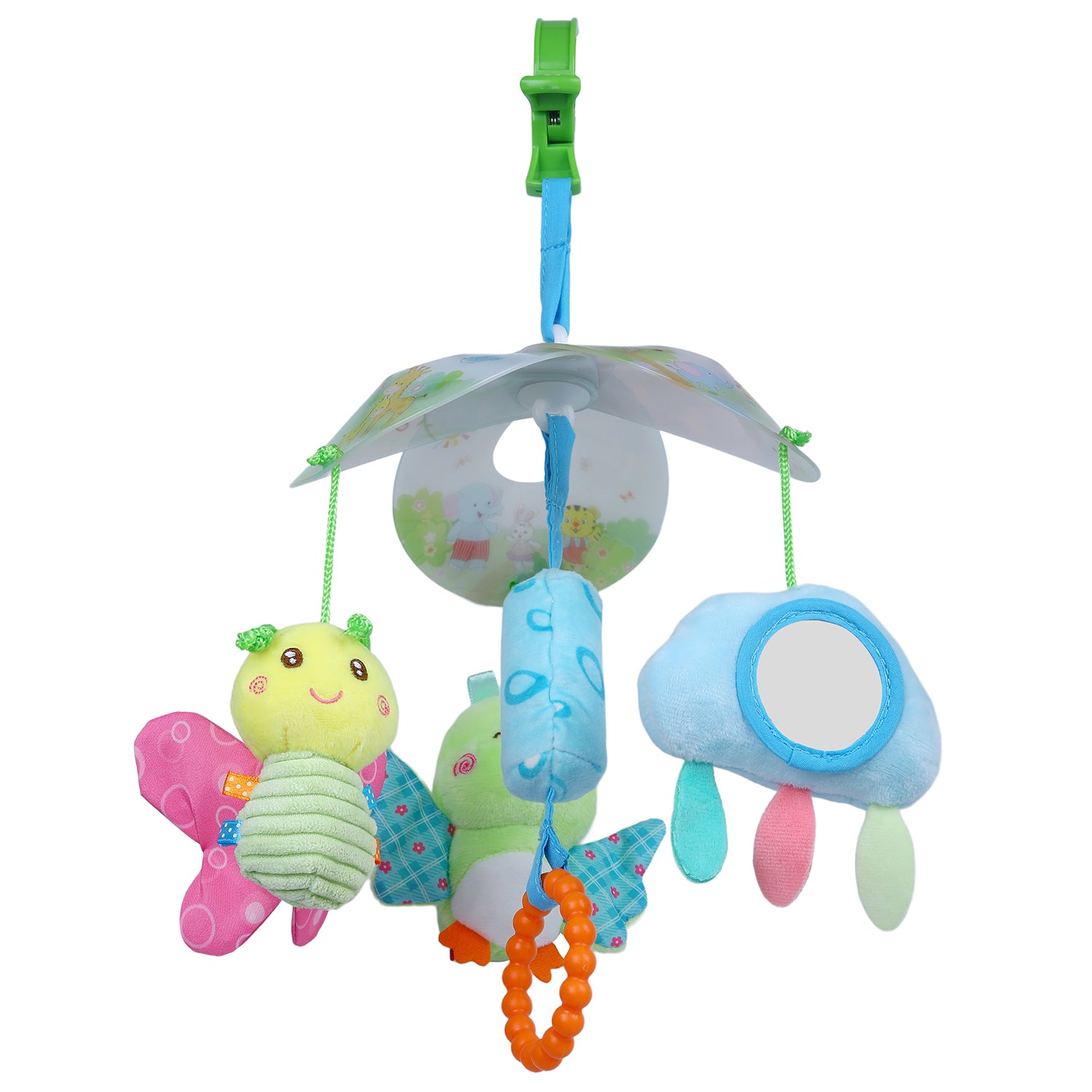Flying Birds Clip-On Foldable Rotating Wind Chime Cot Mobile With Hanging Rattle Toys - Multicolour - Baby Moo