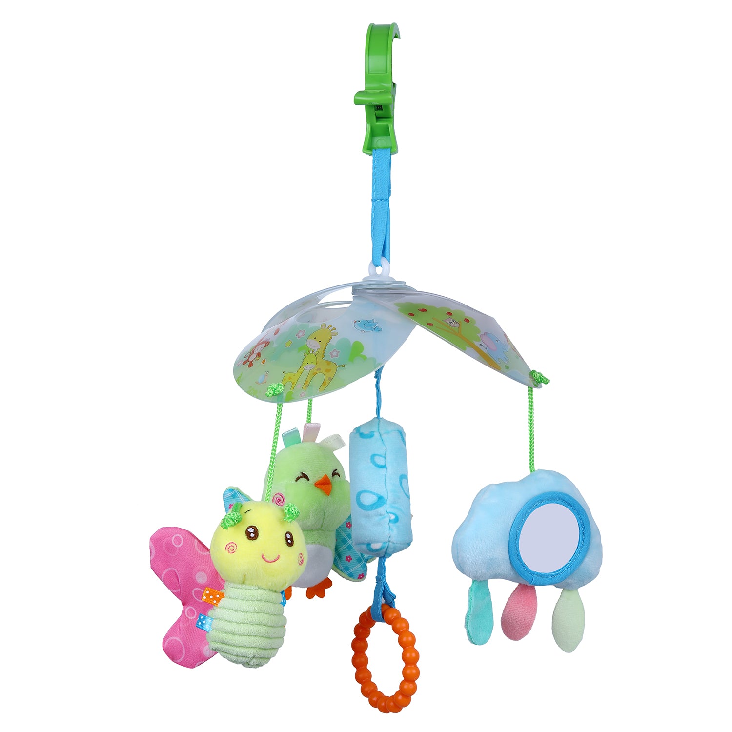 Flying Birds Clip-On Foldable Rotating Wind Chime Cot Mobile With Hanging Rattle Toys - Multicolour - Baby Moo