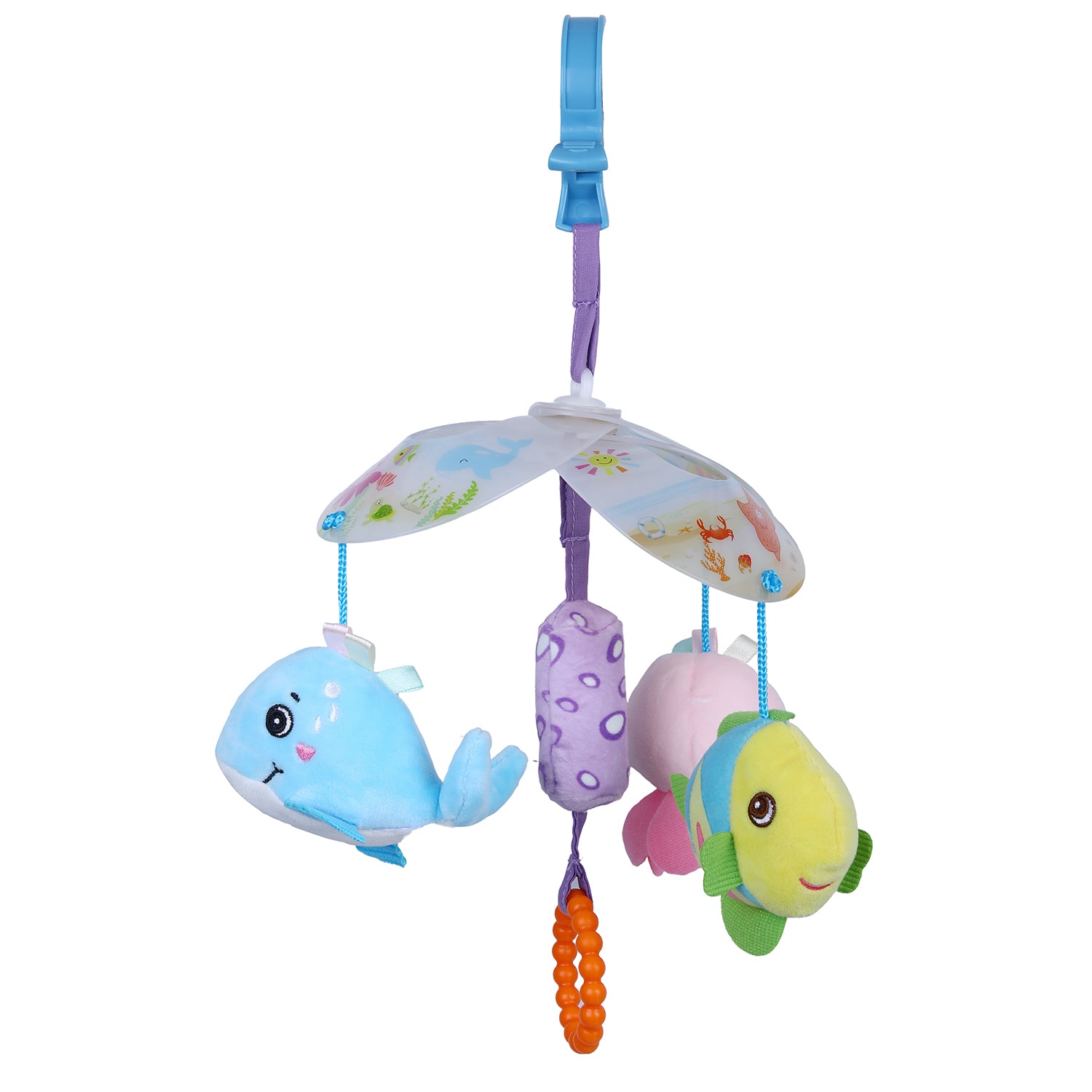 Ocean Friends Clip-On Foldable Rotating Wind Chime Cot Mobile With Hanging Rattle Toys - Multicolour - Baby Moo