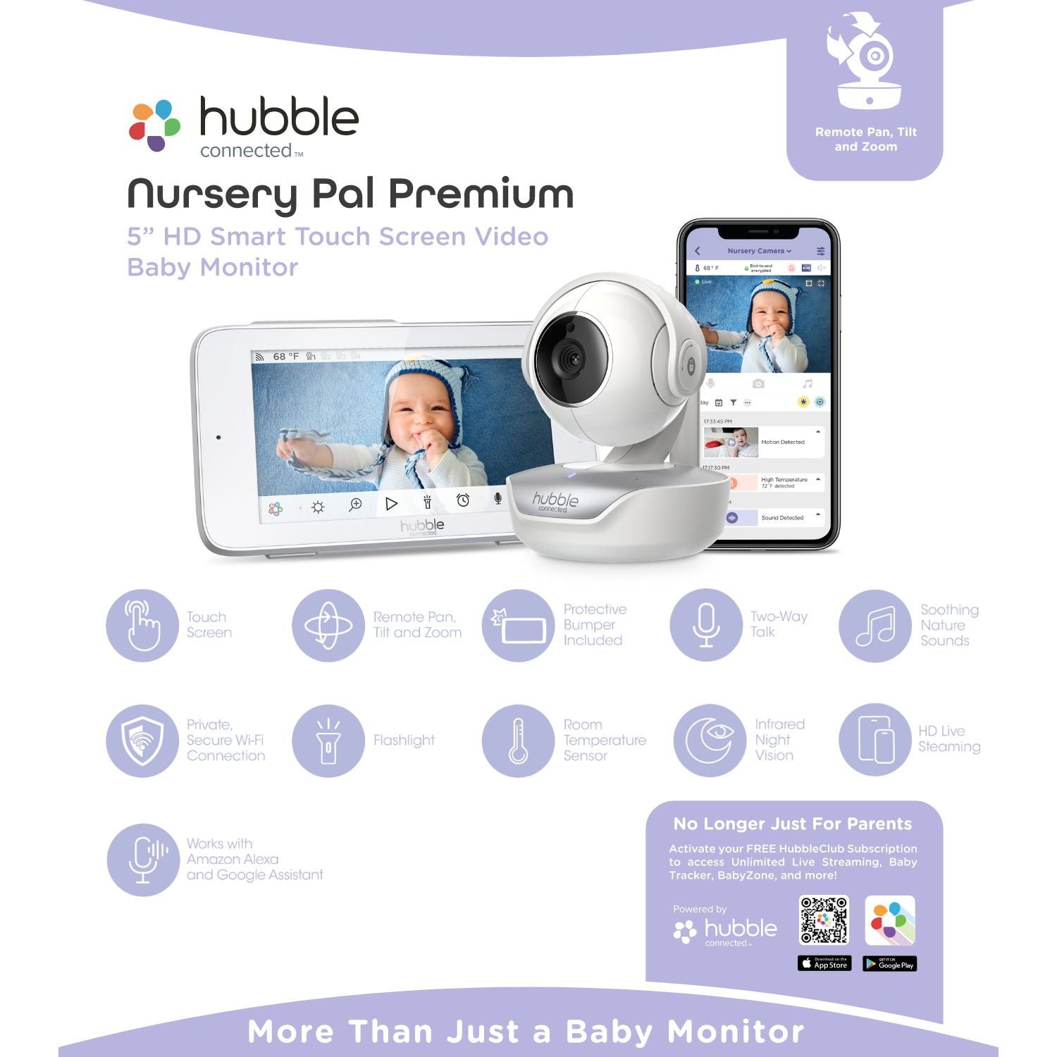 Hubble Connected Nursery Pal Premium Smart HD Touch Screen Viewer With Baby Monitor - White - Baby Moo