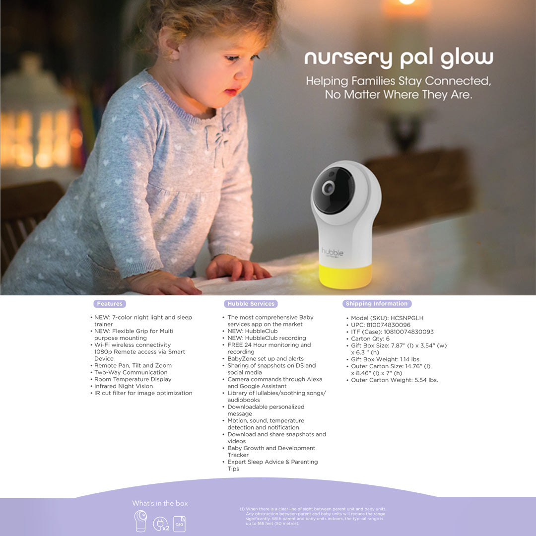 Hubble Connected Nursery Pal Glow Smart HD Night Light With Baby Monitor - White - Baby Moo