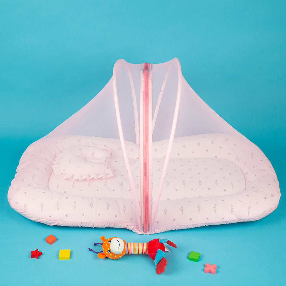 Your Star Is Born Pink Velvet Mosquito Net Tent Mattress Set - Baby Moo