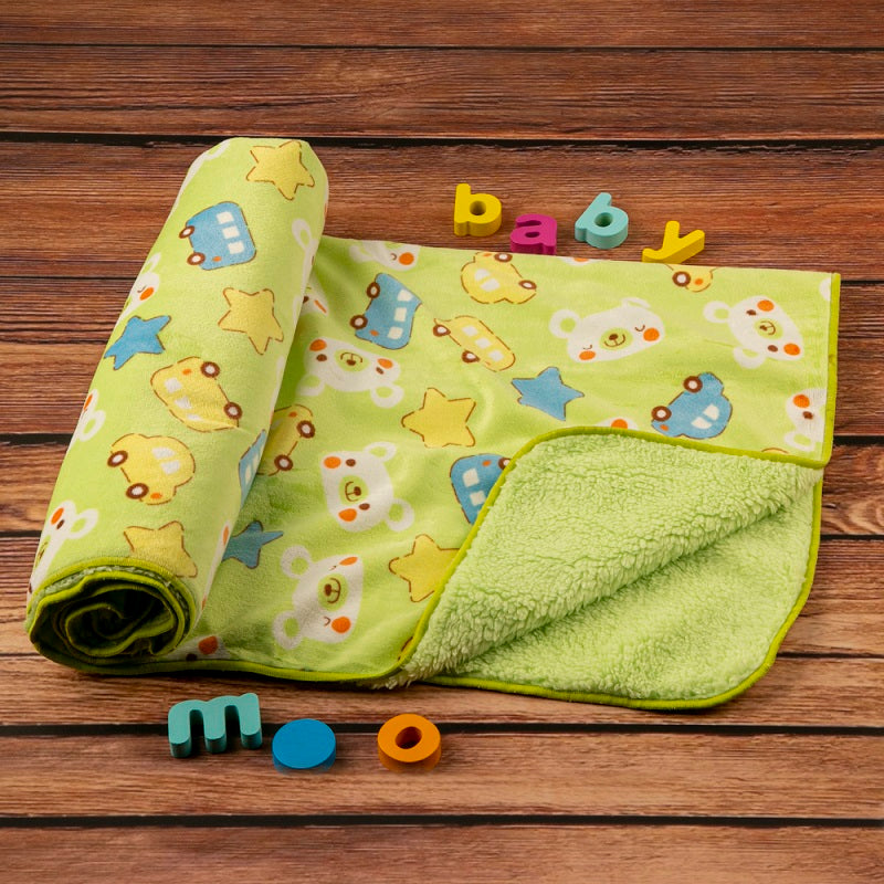 Buses & Bears Green Fur Blanket - Baby Moo
