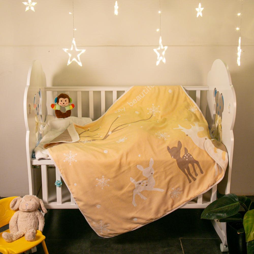 Winter Wonderland Beige Embossed Baby Large Muslin Blanket - Baby Moo