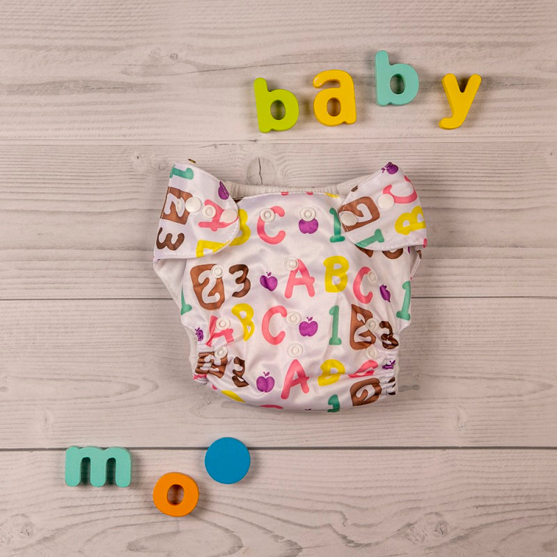 Alphabets & Numbers Pink Adjustable & Washable Diaper - Baby Moo