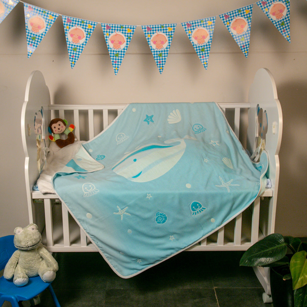 Atlantis Sky Blue Embossed Baby Large Muslin Blanket - Baby Moo