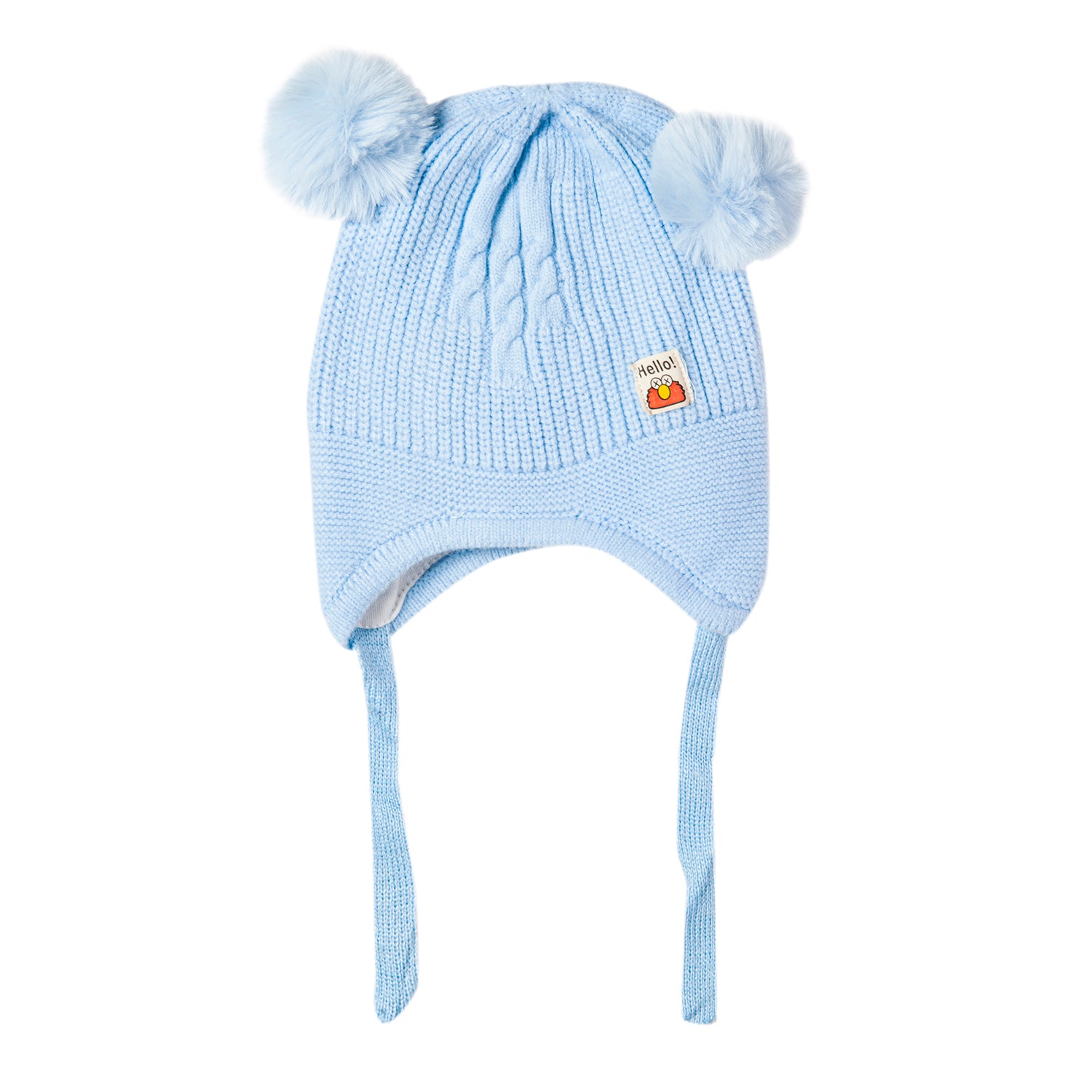 Knit Woollen Cap With Tie Knot For Ear Protection Solid Blue - Baby Moo
