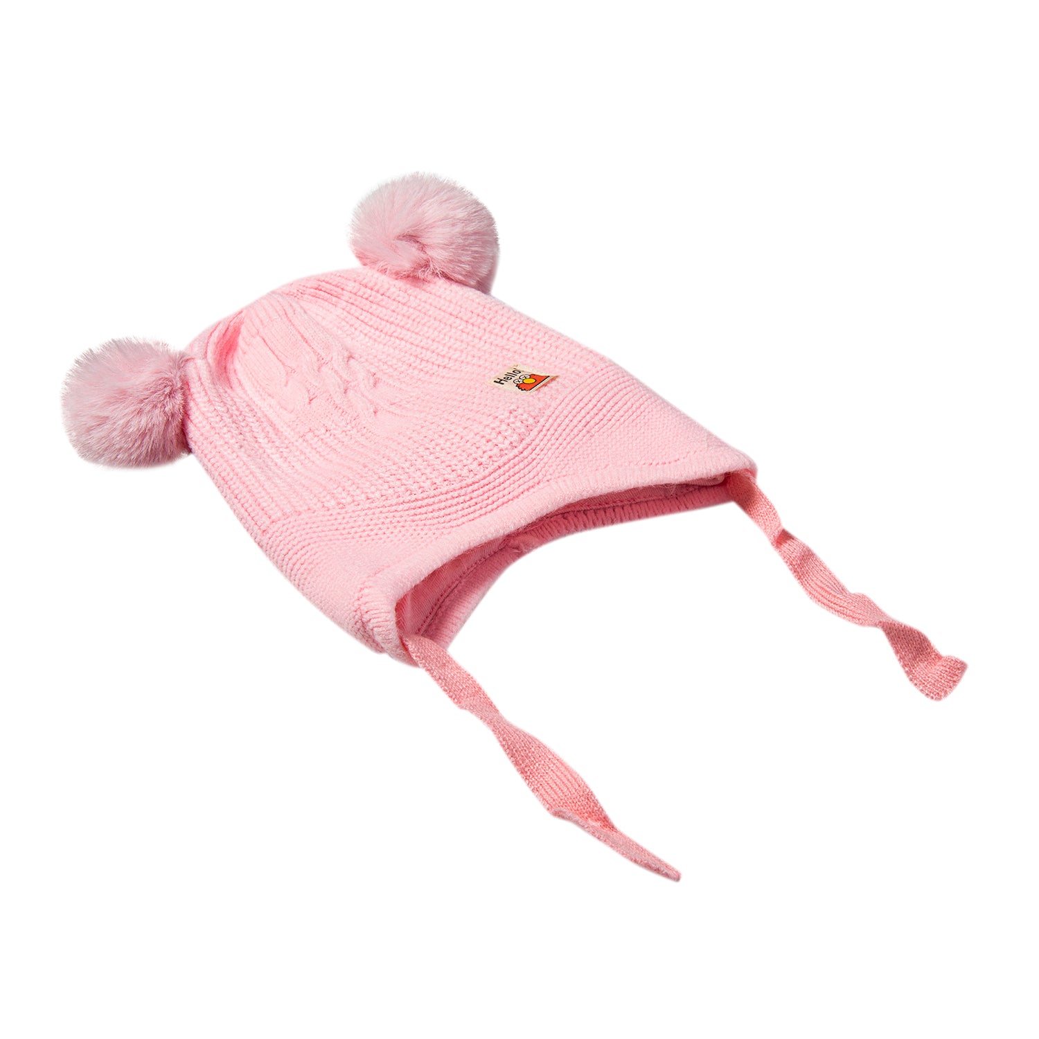 Knit Woollen Cap With Tie Knot For Ear Protection Solid Light Pink - Baby Moo