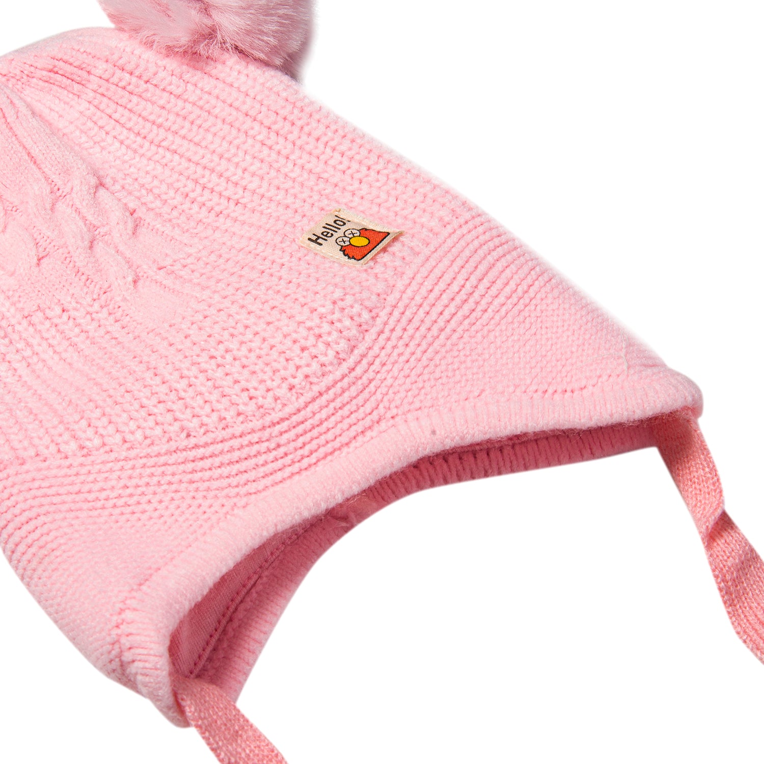 Knit Woollen Cap With Tie Knot For Ear Protection Solid Light Pink - Baby Moo