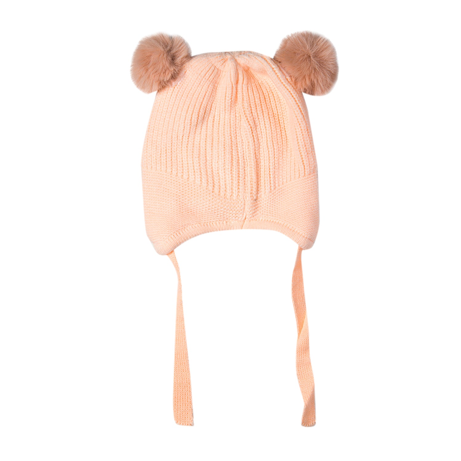 Knit Woollen Cap With Tie Knot For Ear Protection Solid Peach - Baby Moo