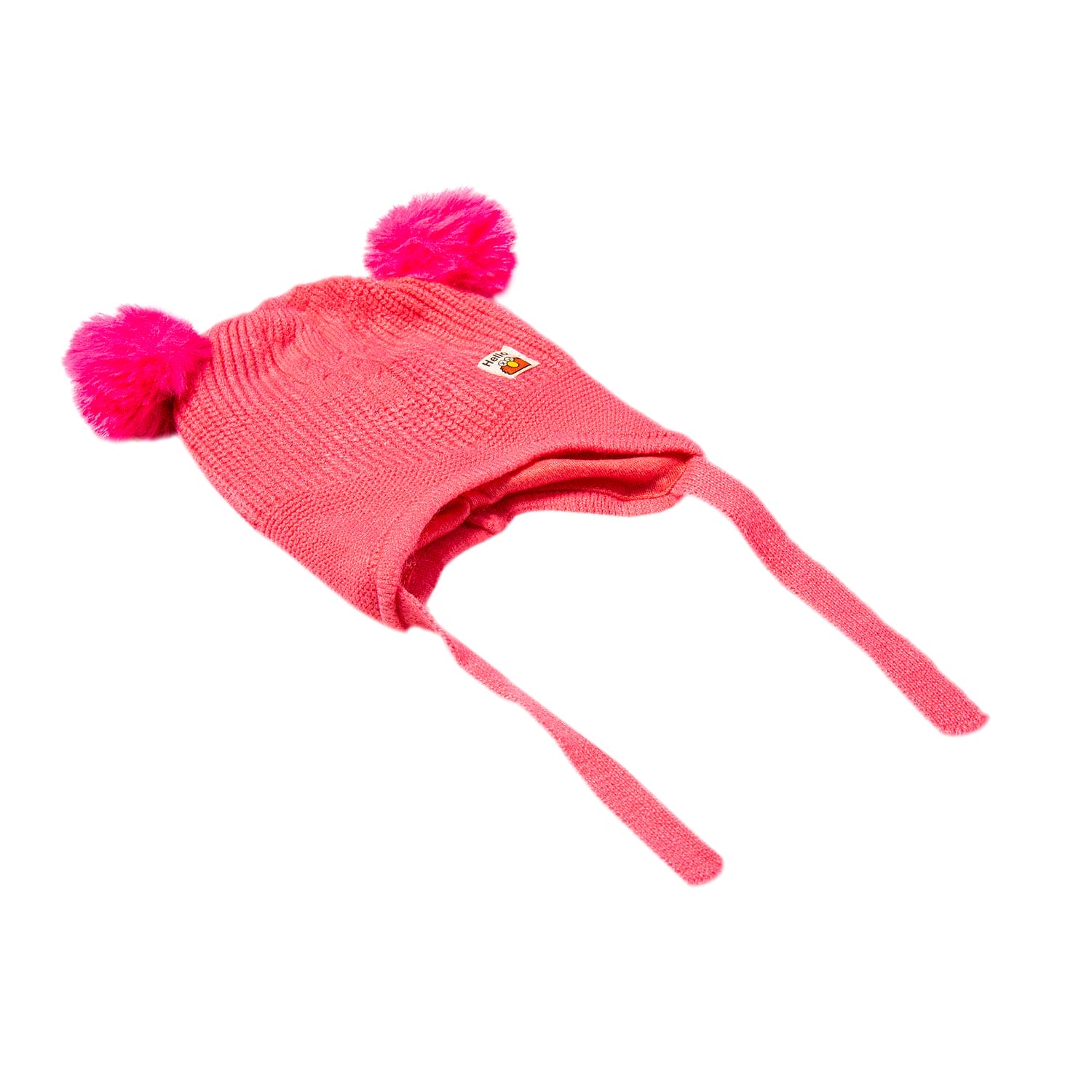 Knit Woollen Cap With Tie Knot For Ear Protection Solid Pink - Baby Moo