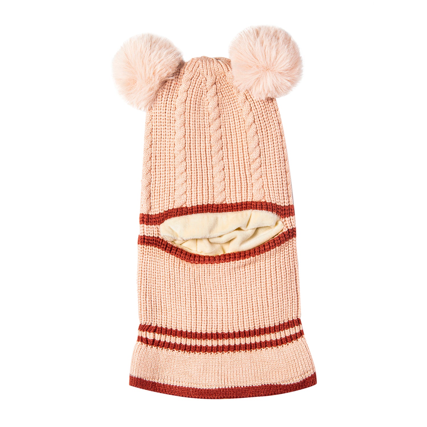 Winter Monkey Cap Woollen Hat Pom Pom Beige - Baby Moo