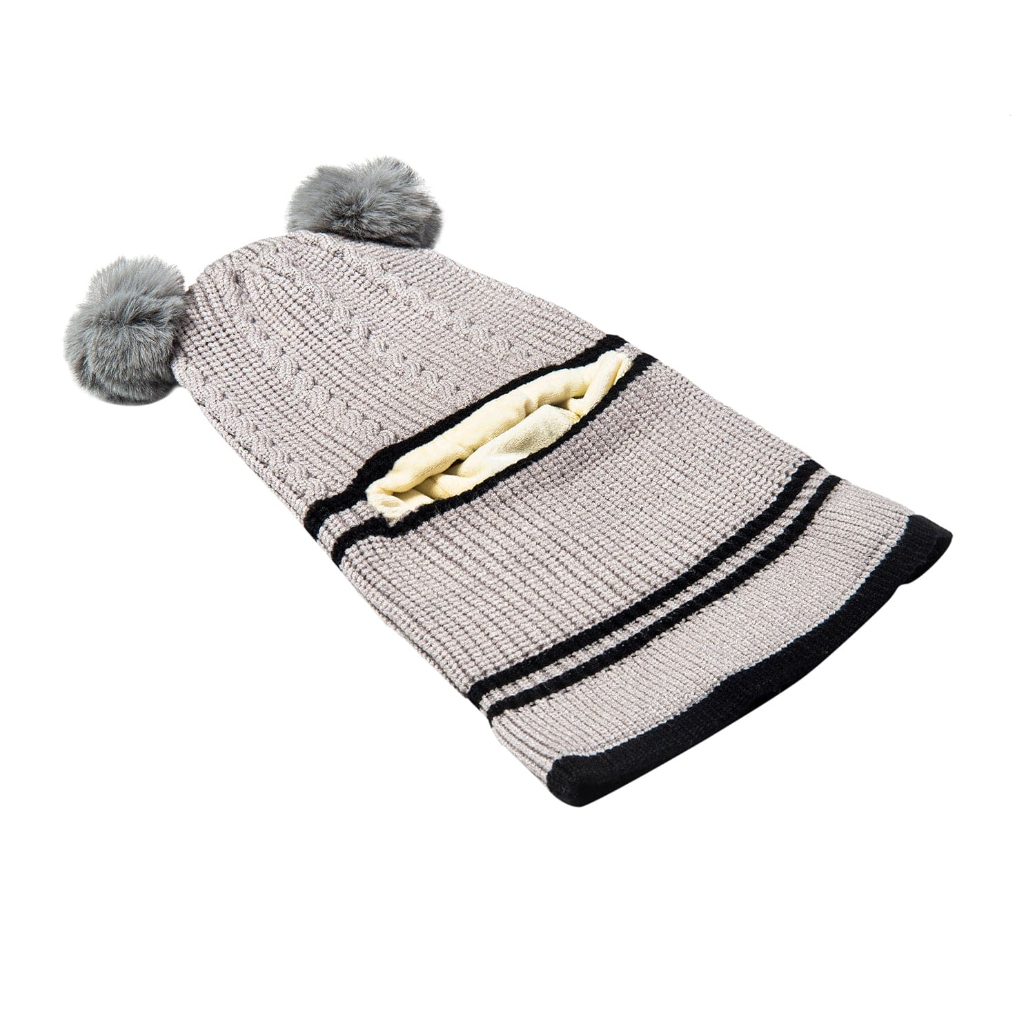 Winter Monkey Cap Woollen Hat Pom Pom Grey - Baby Moo