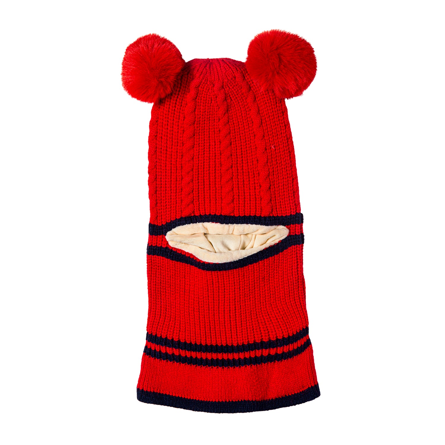 Winter Monkey Cap Woollen Hat Pom Pom Red - Baby Moo