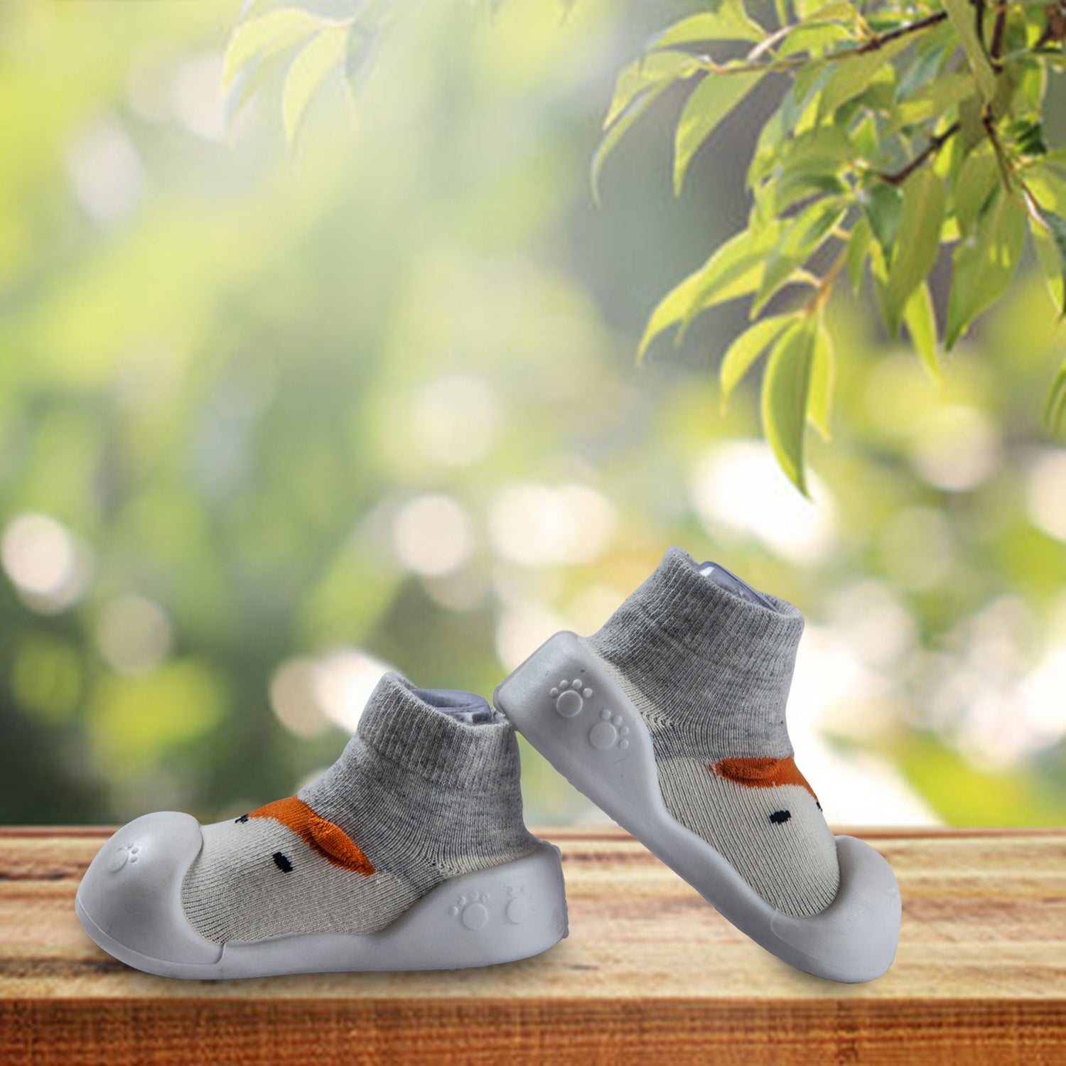 Newborn Anti-Skid Rubber Sole Slip-On Shoes Fox - Grey