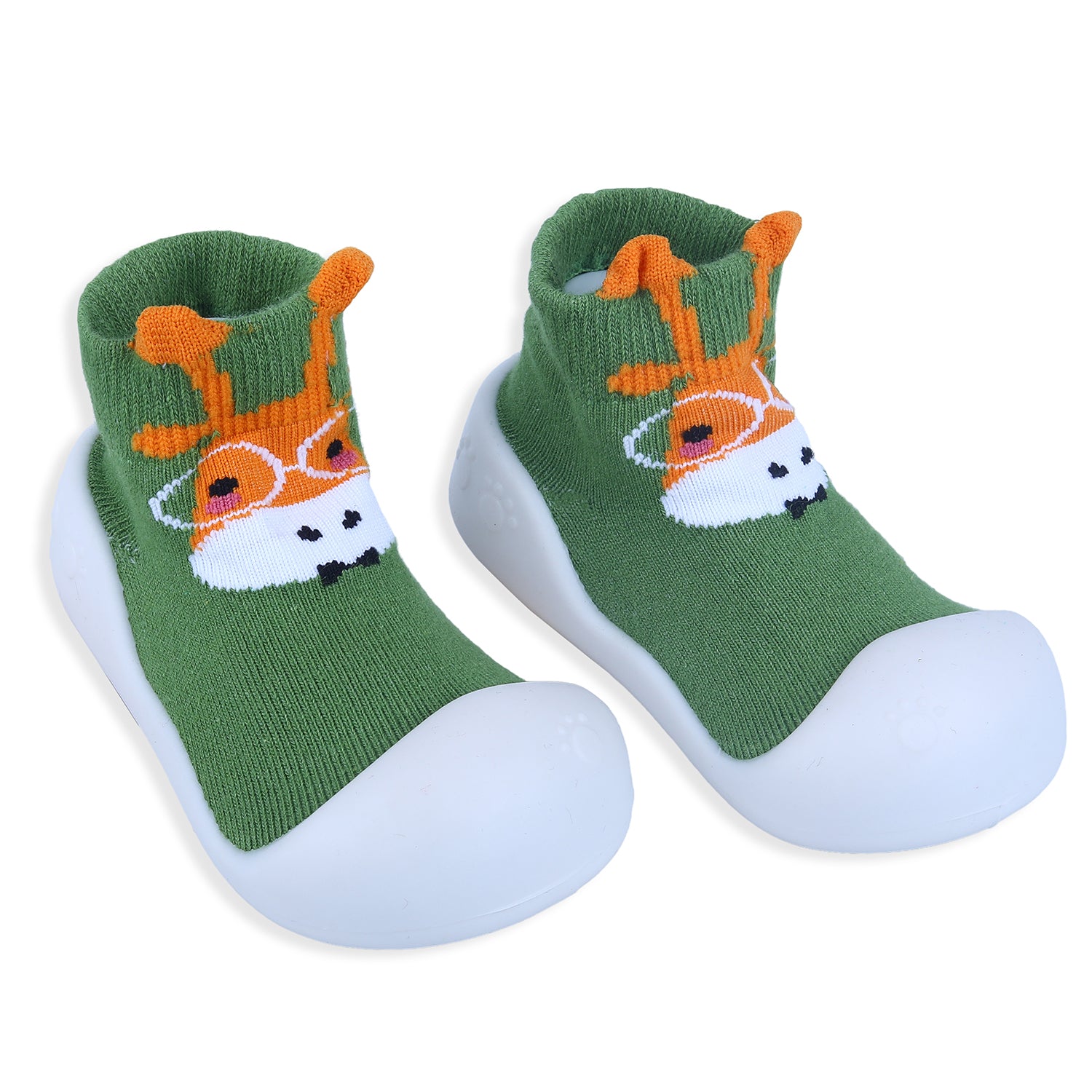 Baby Moo Cartoon Animal Rubber Comfortable Sole Slip-On Sock Shoes - Green