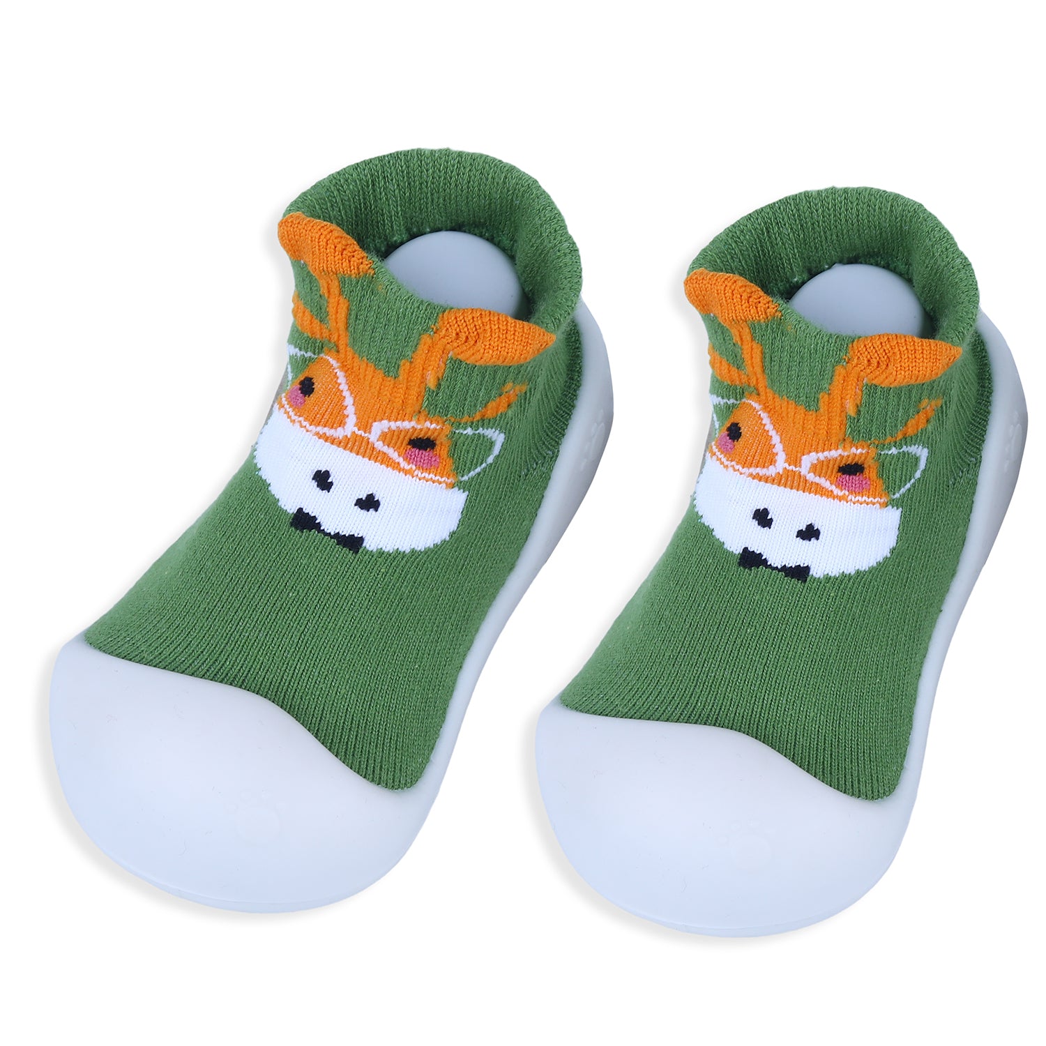 Baby Moo Cartoon Animal Rubber Comfortable Sole Slip-On Sock Shoes - Green