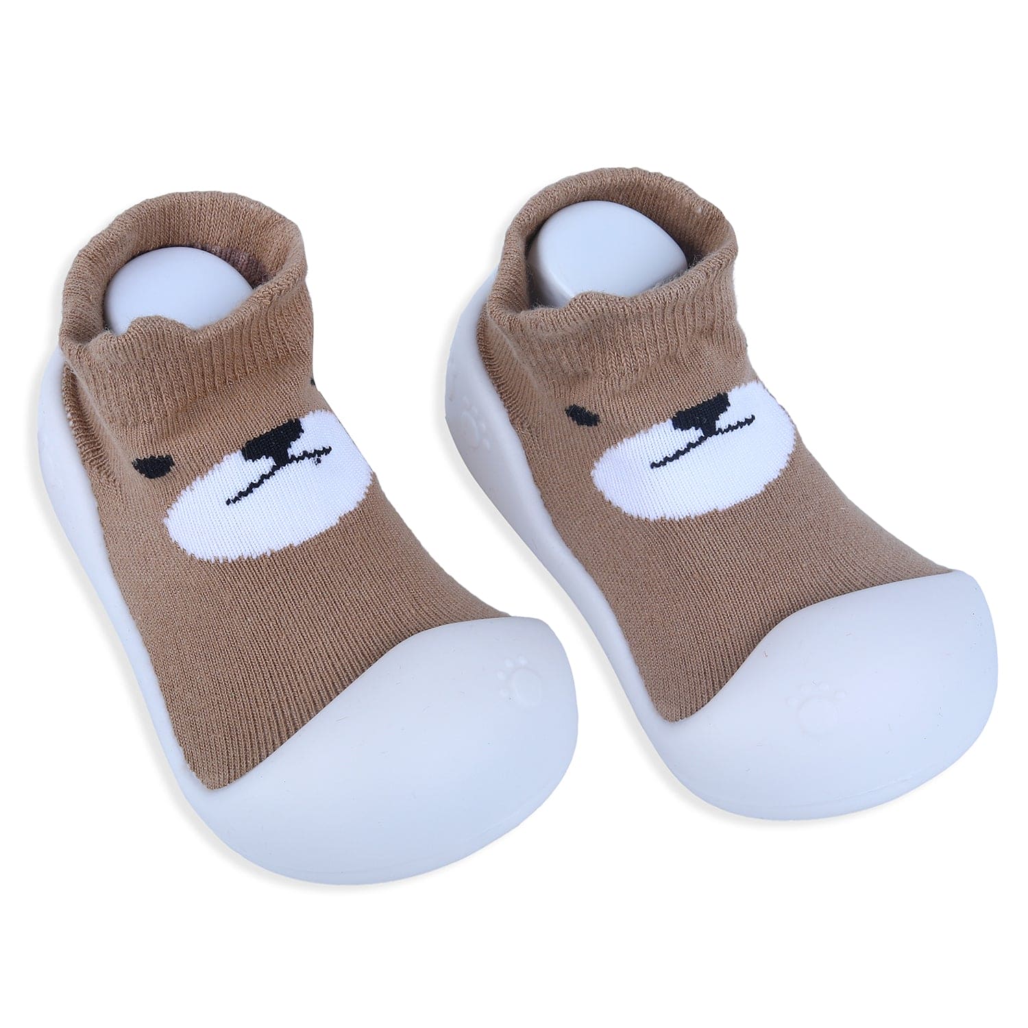 Baby Moo Cute Bear Rubber Comfortable Sole Slip-On Sock Shoes - Brown - Baby Moo