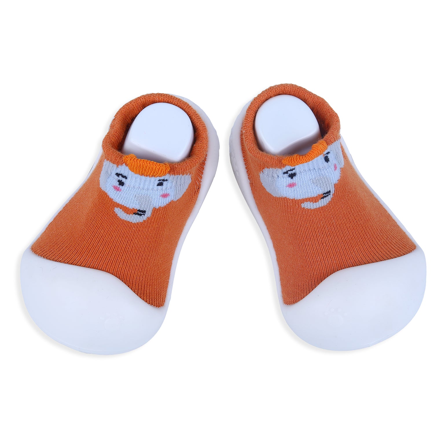 Baby Moo Blushing Elephant Rubber Comfortable Sole Slip-On Sock Shoes - Orange - Baby Moo