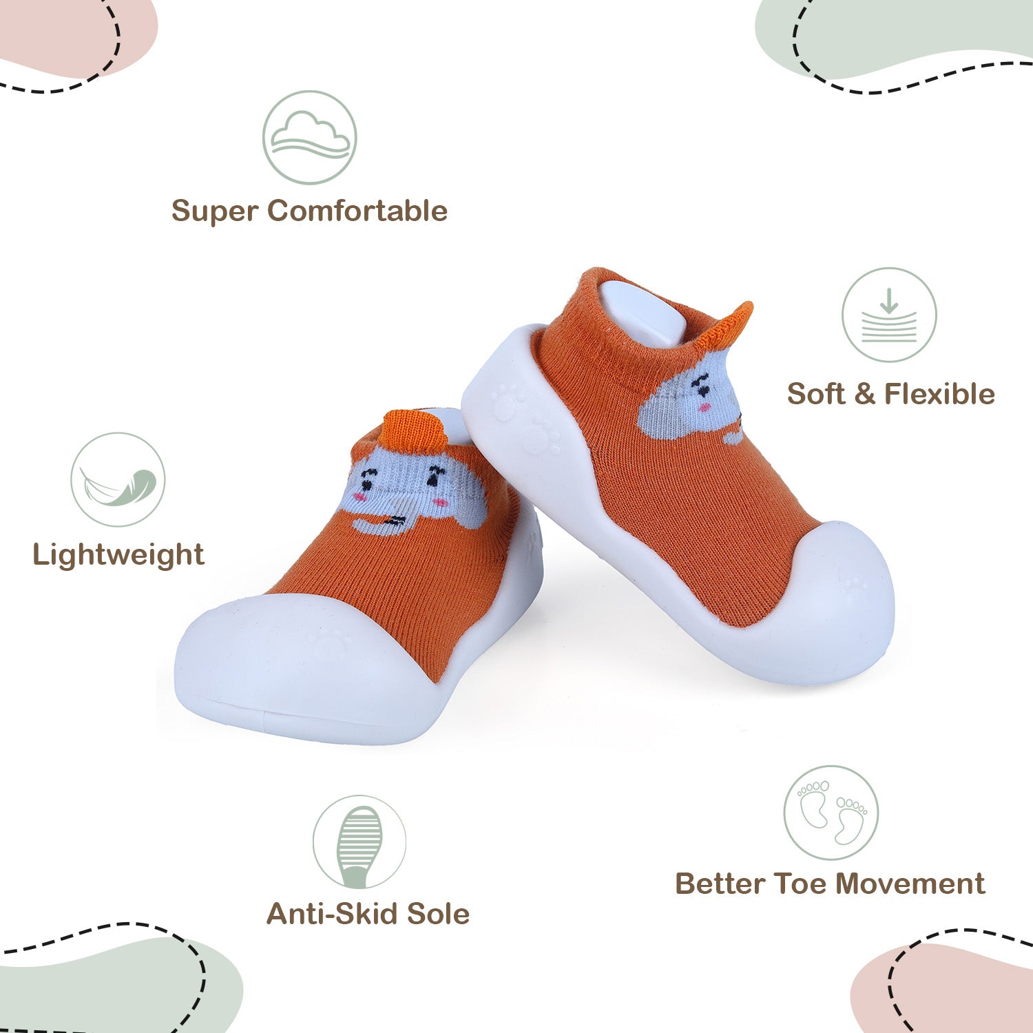 Baby Moo Blushing Elephant Rubber Comfortable Sole Slip-On Sock Shoes - Orange
