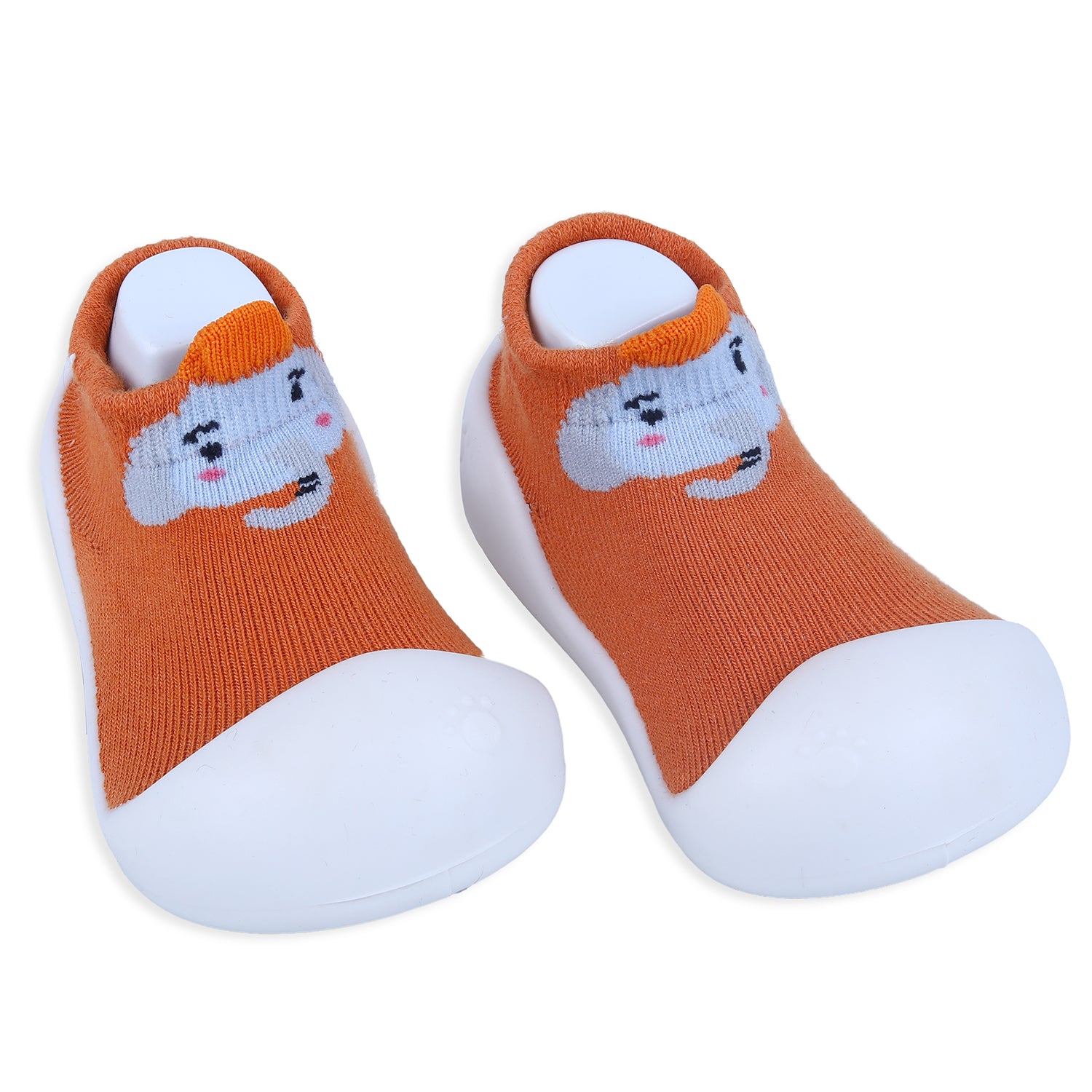 Baby Moo Blushing Elephant Rubber Comfortable Sole Slip-On Sock Shoes - Orange - Baby Moo