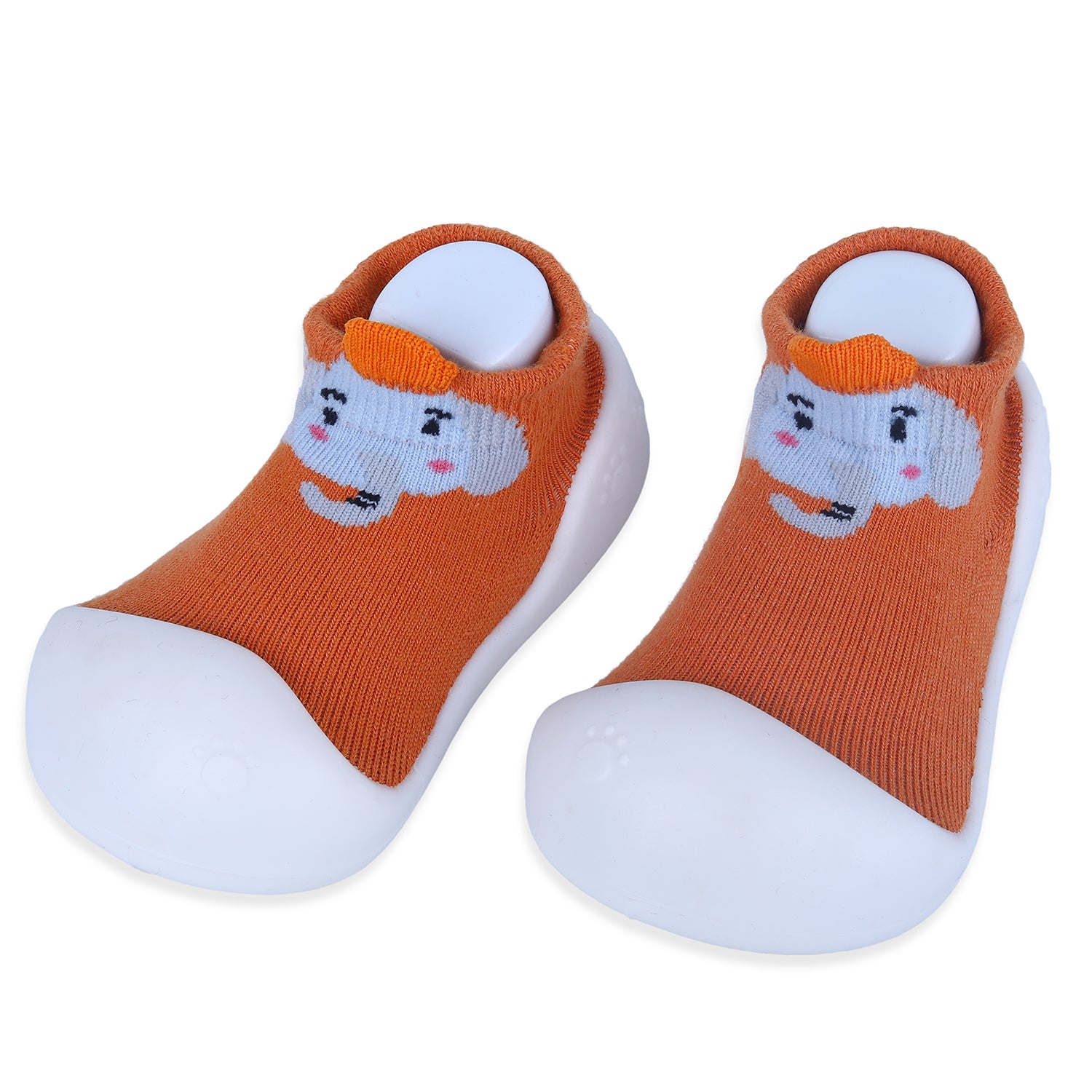 Baby Moo Blushing Elephant Rubber Comfortable Sole Slip-On Sock Shoes - Orange