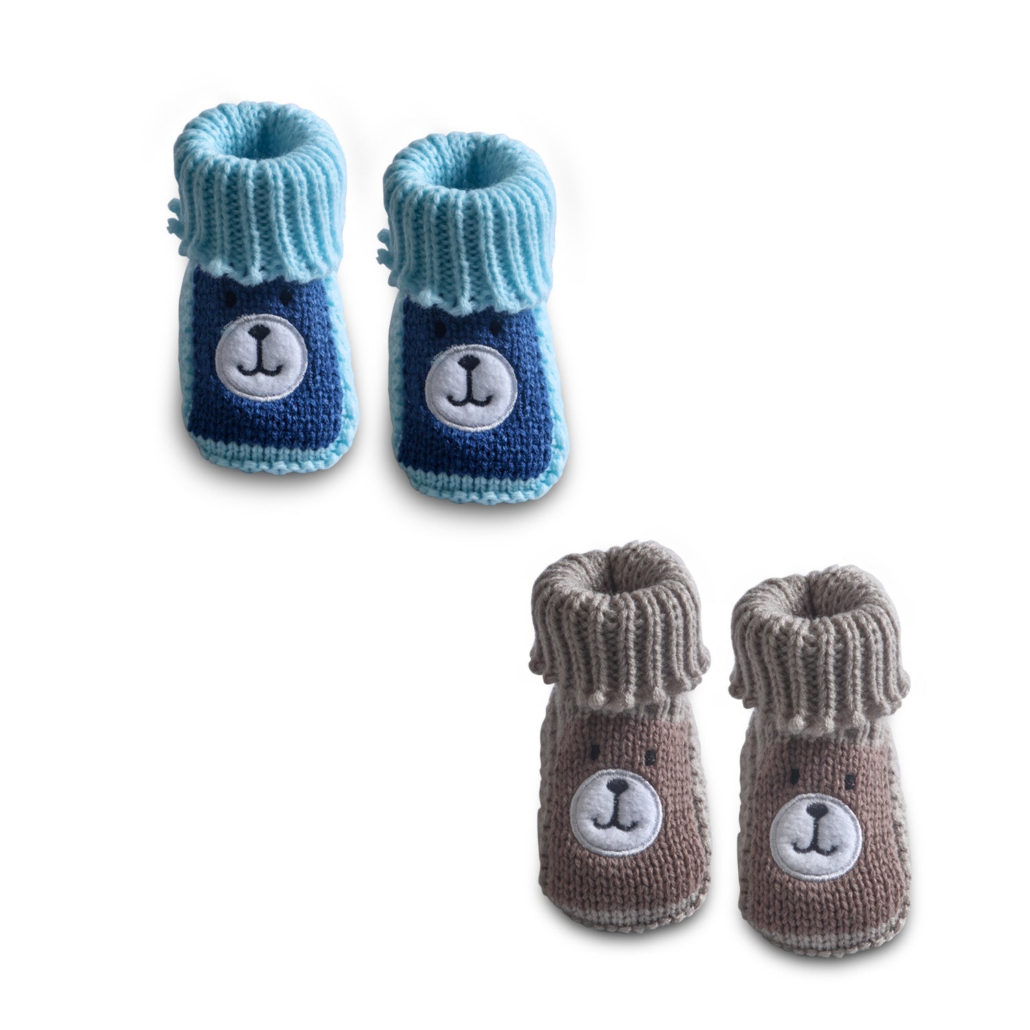 Newborn Crochet Woollen Booties Teddy - Blue, Beige