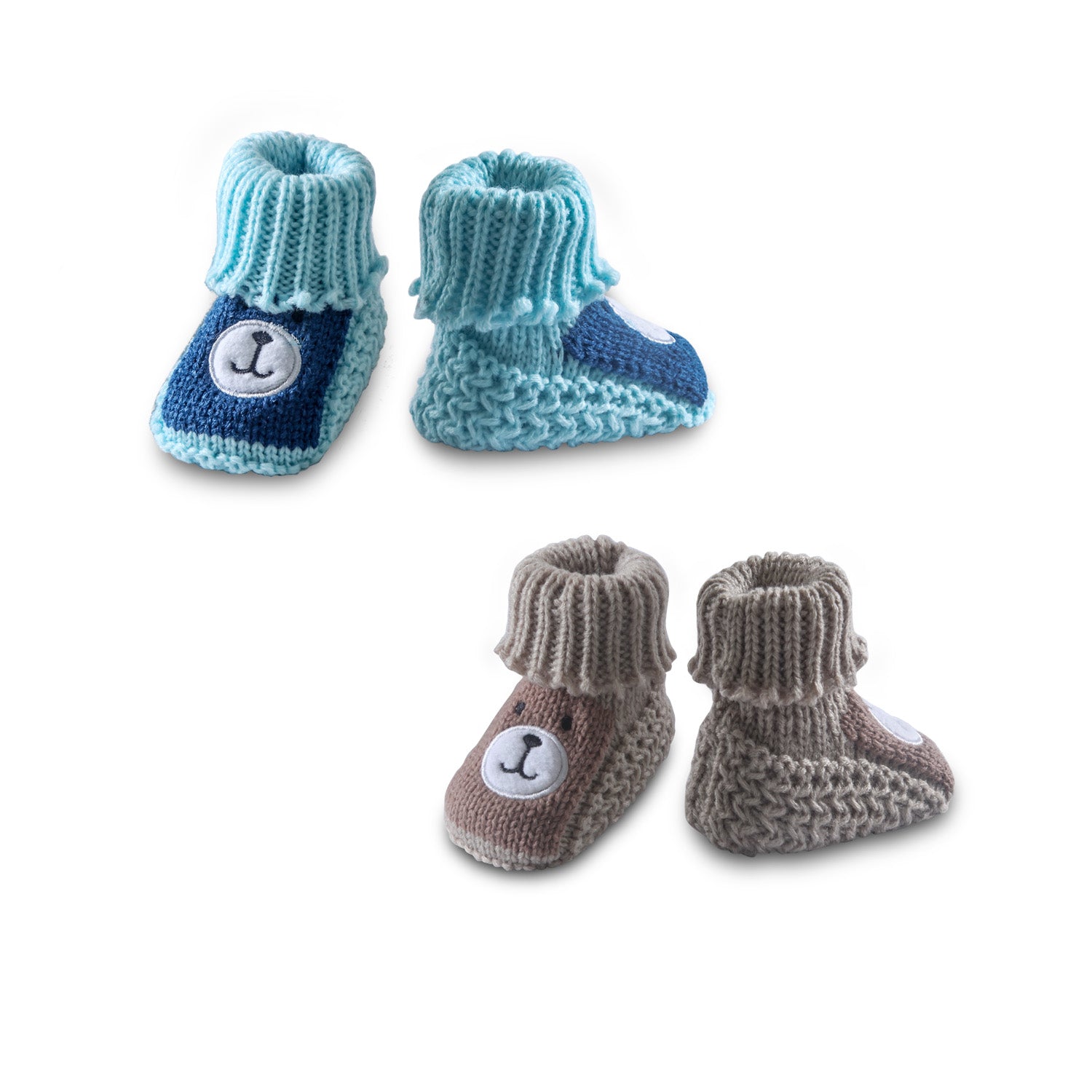 Newborn Crochet Woollen Booties Teddy - Blue, Beige - Baby Moo