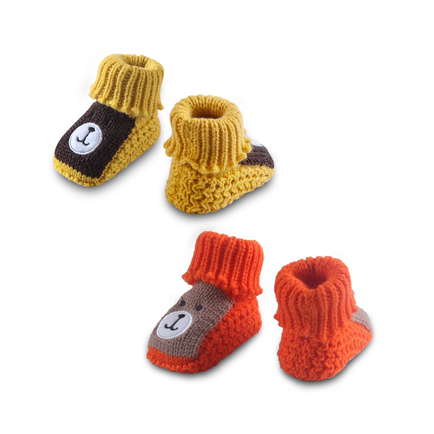 Newborn Crochet Woollen Booties Teddy - Orange, Yellow - Baby Moo
