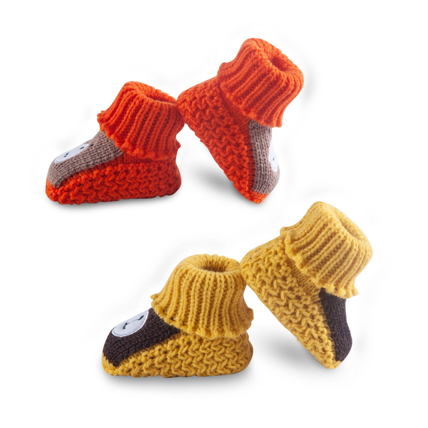 Newborn Crochet Woollen Booties Teddy - Orange, Yellow - Baby Moo