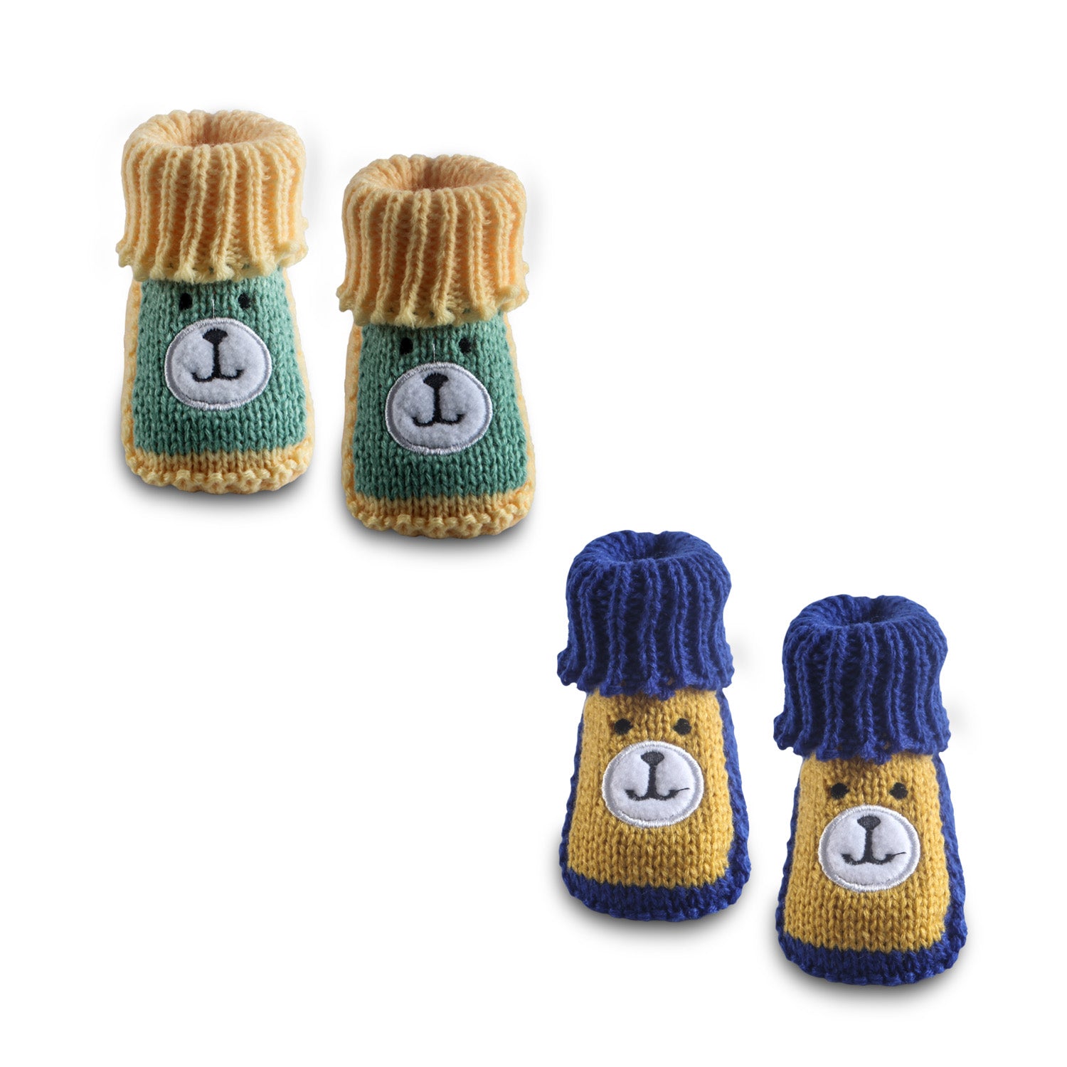 Newborn Crochet Woollen Booties Teddy - Yellow, Blue