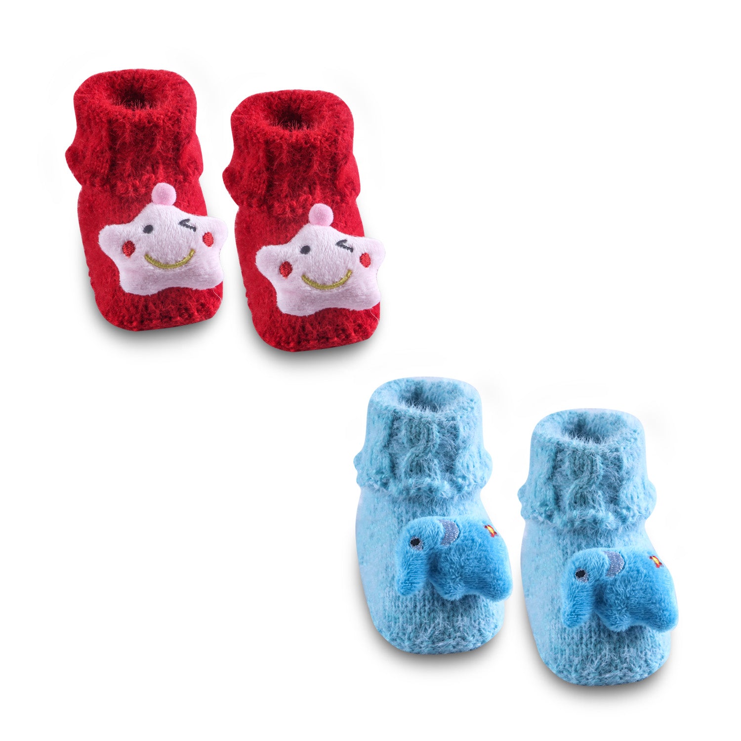 Newborn Crochet Woollen Booties Star Elephant - Blue, Red
