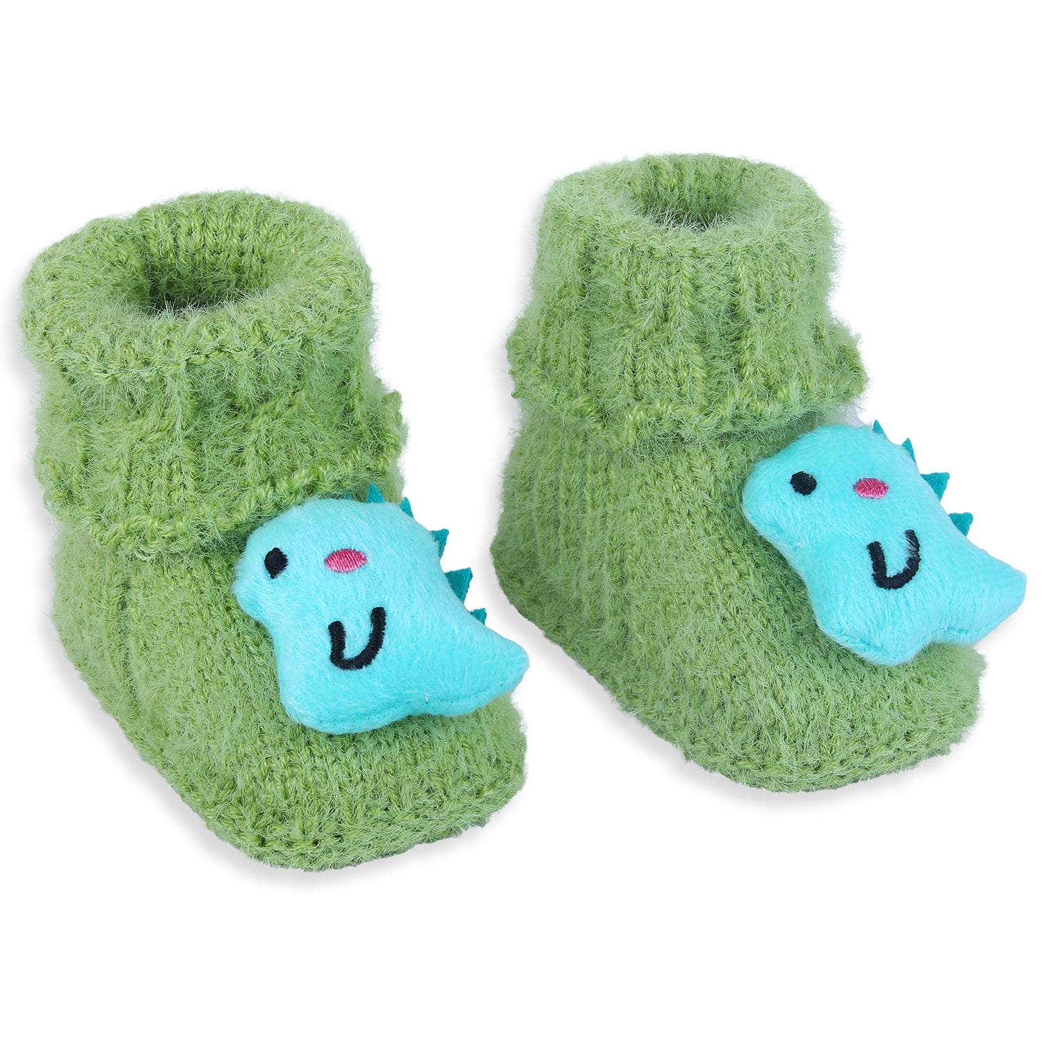 Baby Moo Dinosaur Crochet Woollen 3D Socks Booties - Green - Baby Moo