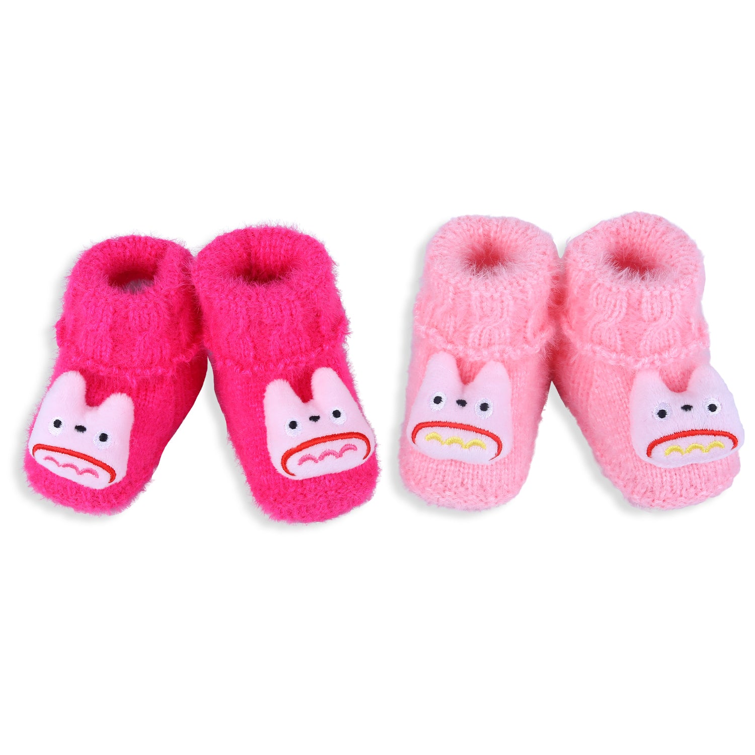 Baby Moo Cartoon Crochet Woollen 3D Socks Booties - Magenta - Baby Moo