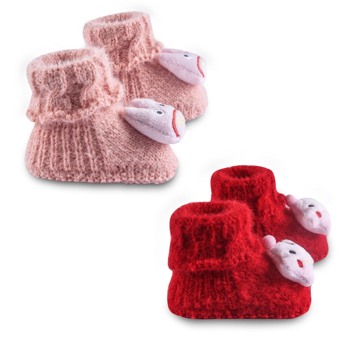 Newborn Crochet Woollen Booties Star - Peach, Red - Baby Moo