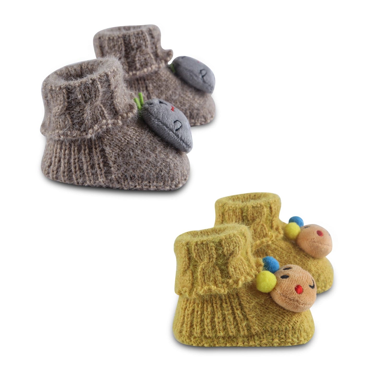 Newborn Crochet Woollen Booties Cartoon - Yellow, Grey - Baby Moo