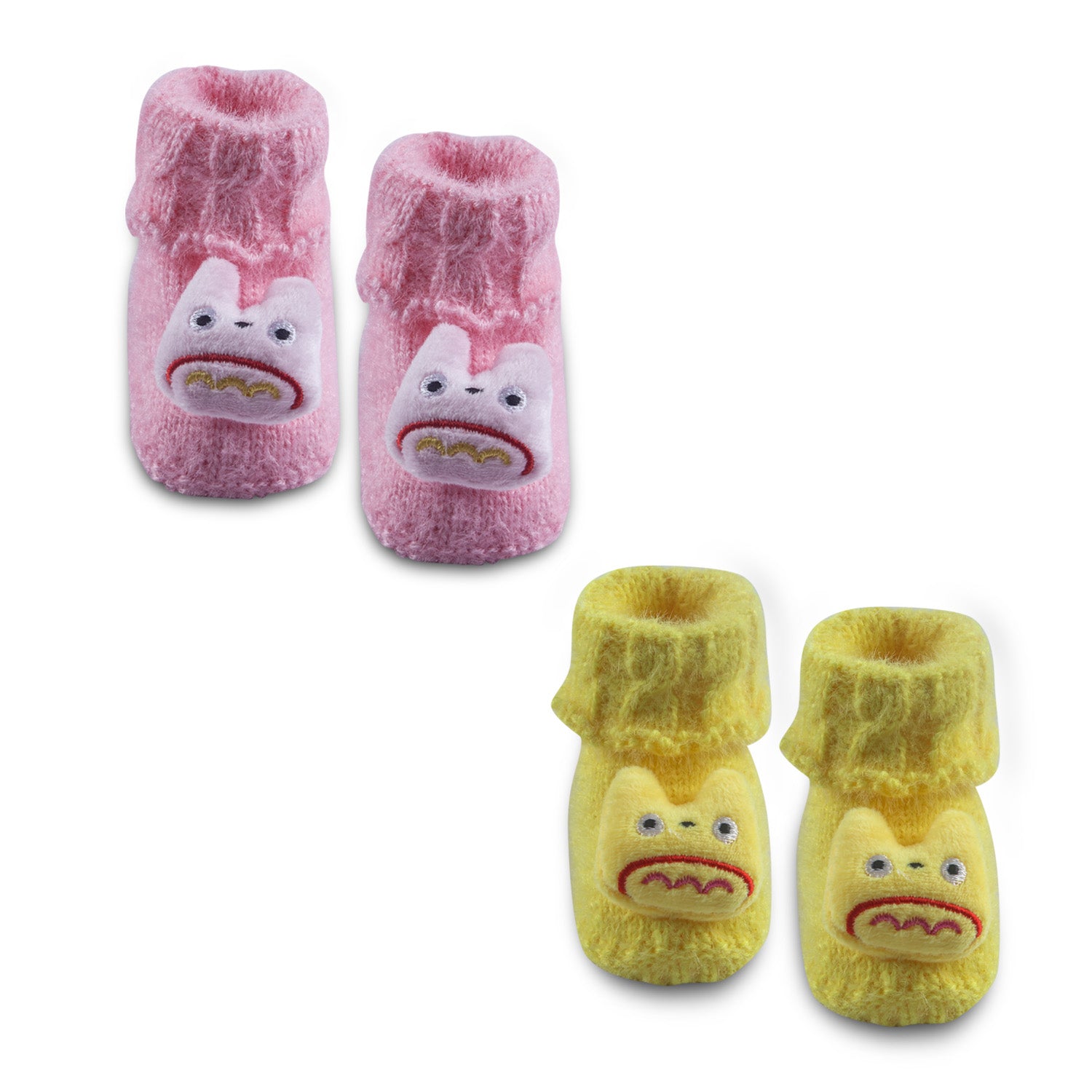 Newborn Crochet Woollen Booties Cartoon - Yellow, Pink - Baby Moo