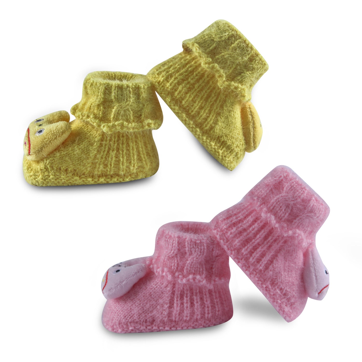 Newborn Crochet Woollen Booties Cartoon - Yellow, Pink - Baby Moo