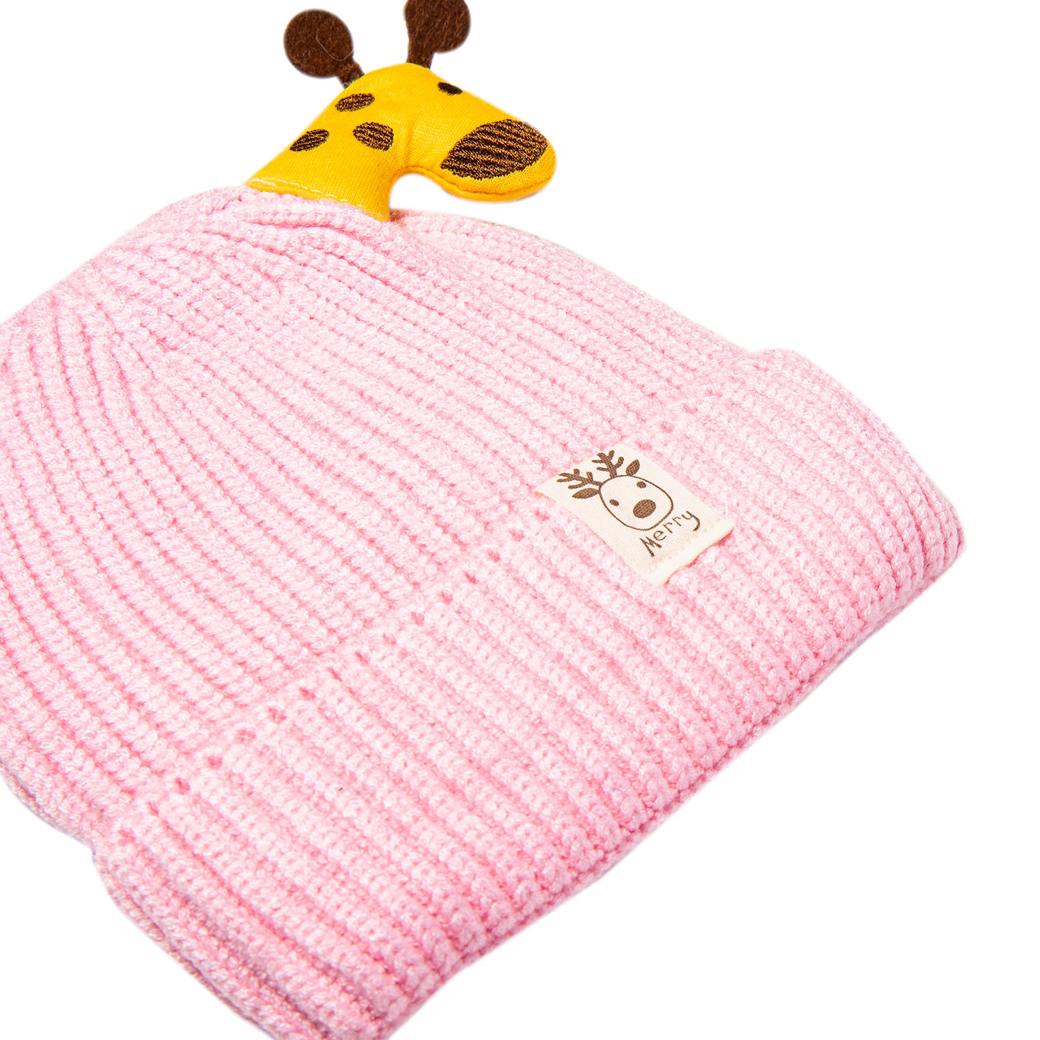 Knit Woollen Cap Winter Beanie 3D Reindeer Antler Pink
