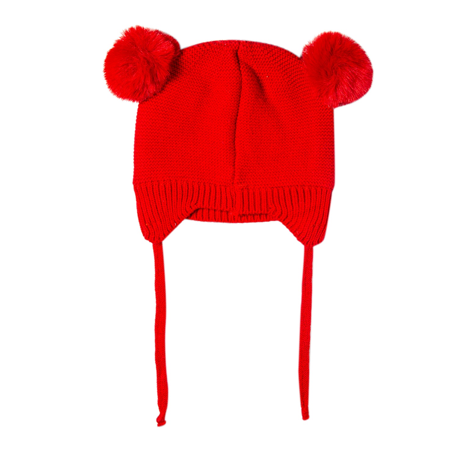 Knit Woollen Cap With Tie Knot For Ear Cover Sleeping Pom Pom Red - Baby Moo