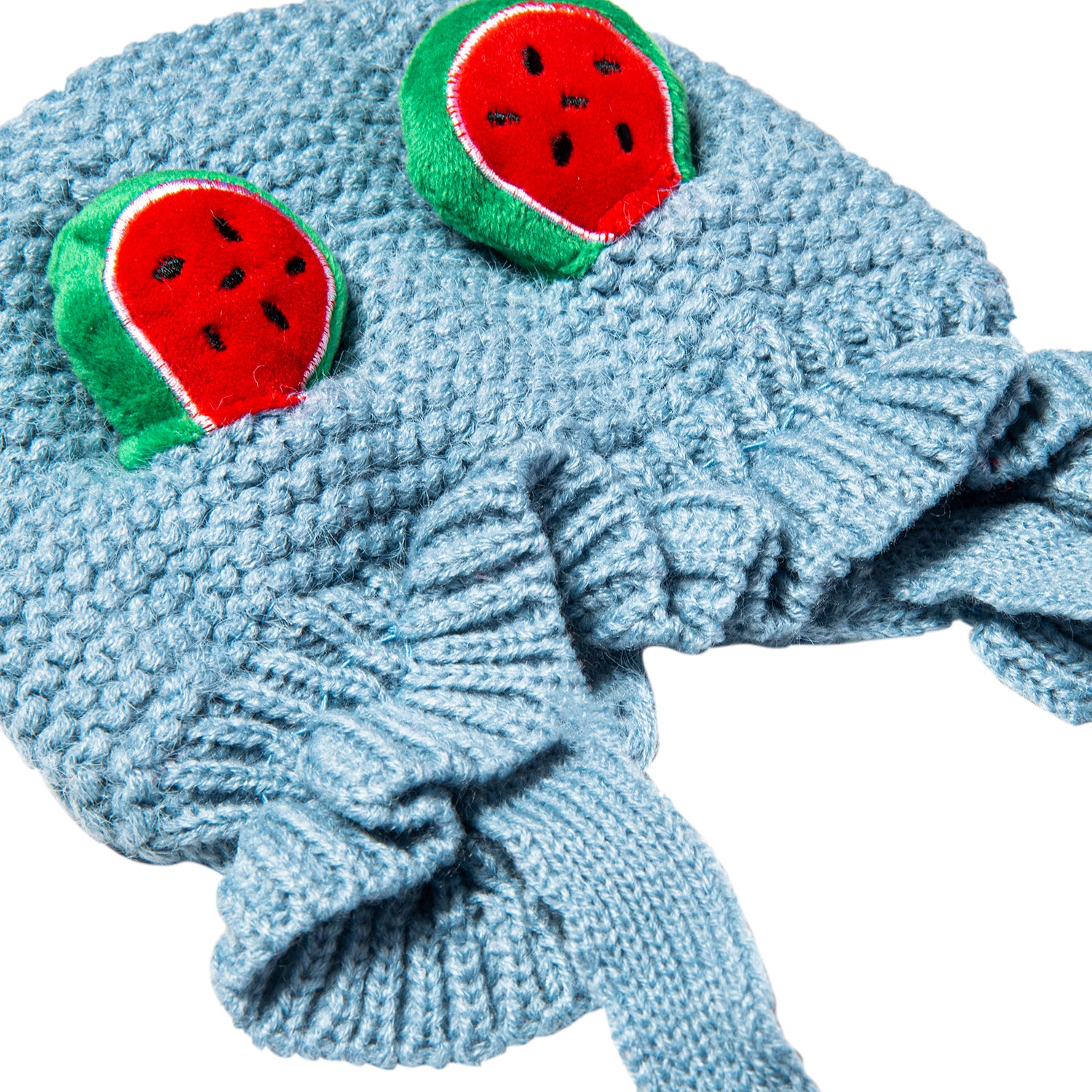 Knit Woollen Cap With Tie Knot For Ear Cover Watermelon Blue - Baby Moo