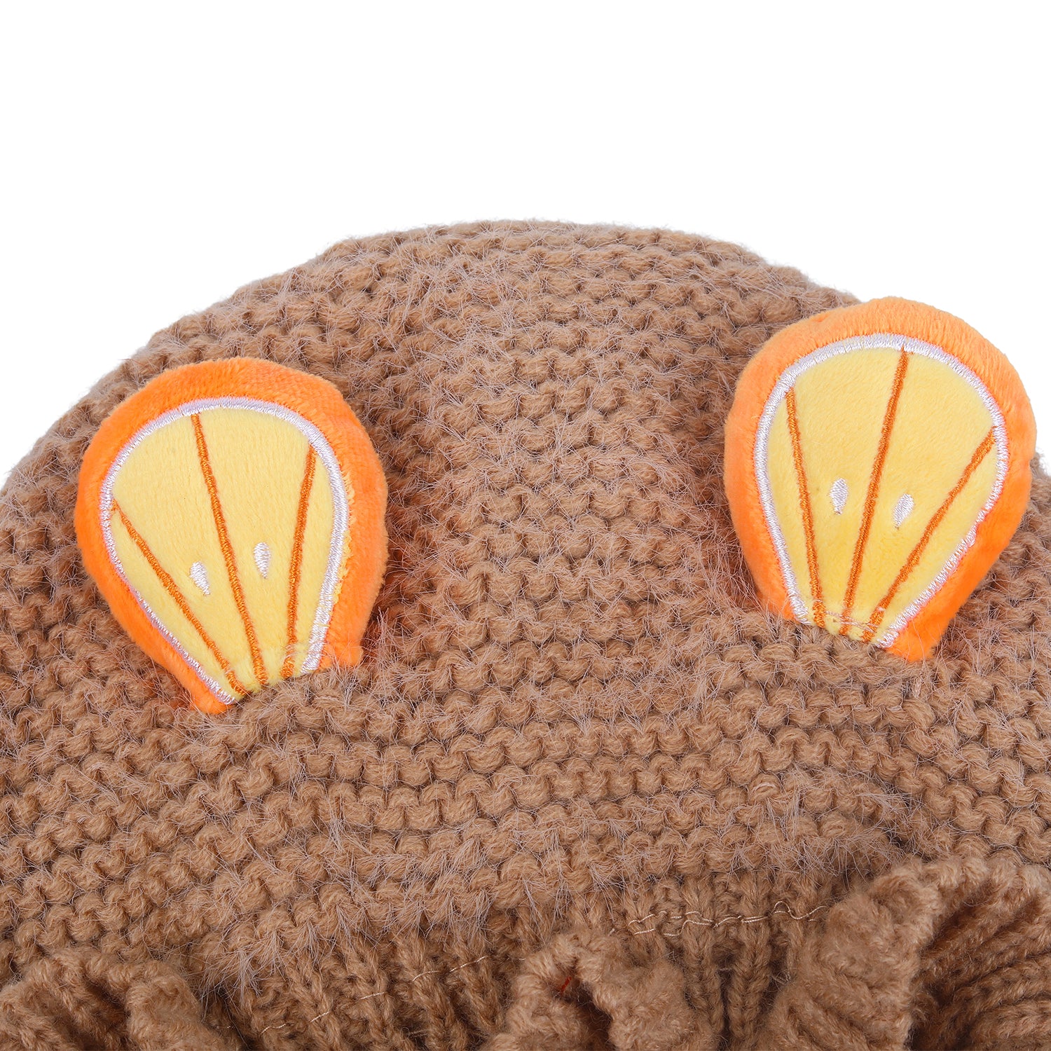 Baby Moo 3D Orange Ear With Tie Knot For Ear Cover Knitted Woolen Cap - Brown
