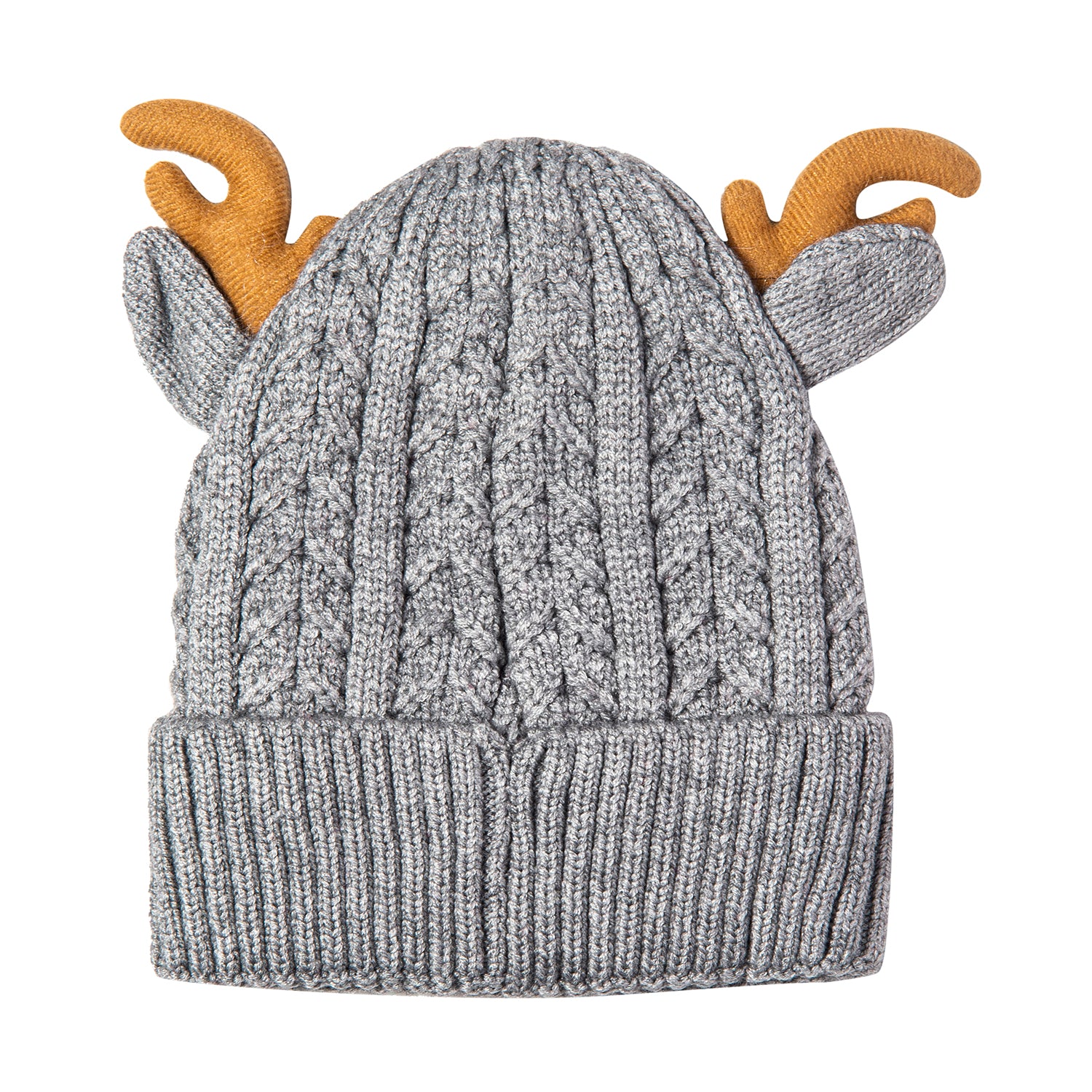 Knit Woollen Cap 3D Alphabet Antler Grey - Baby Moo