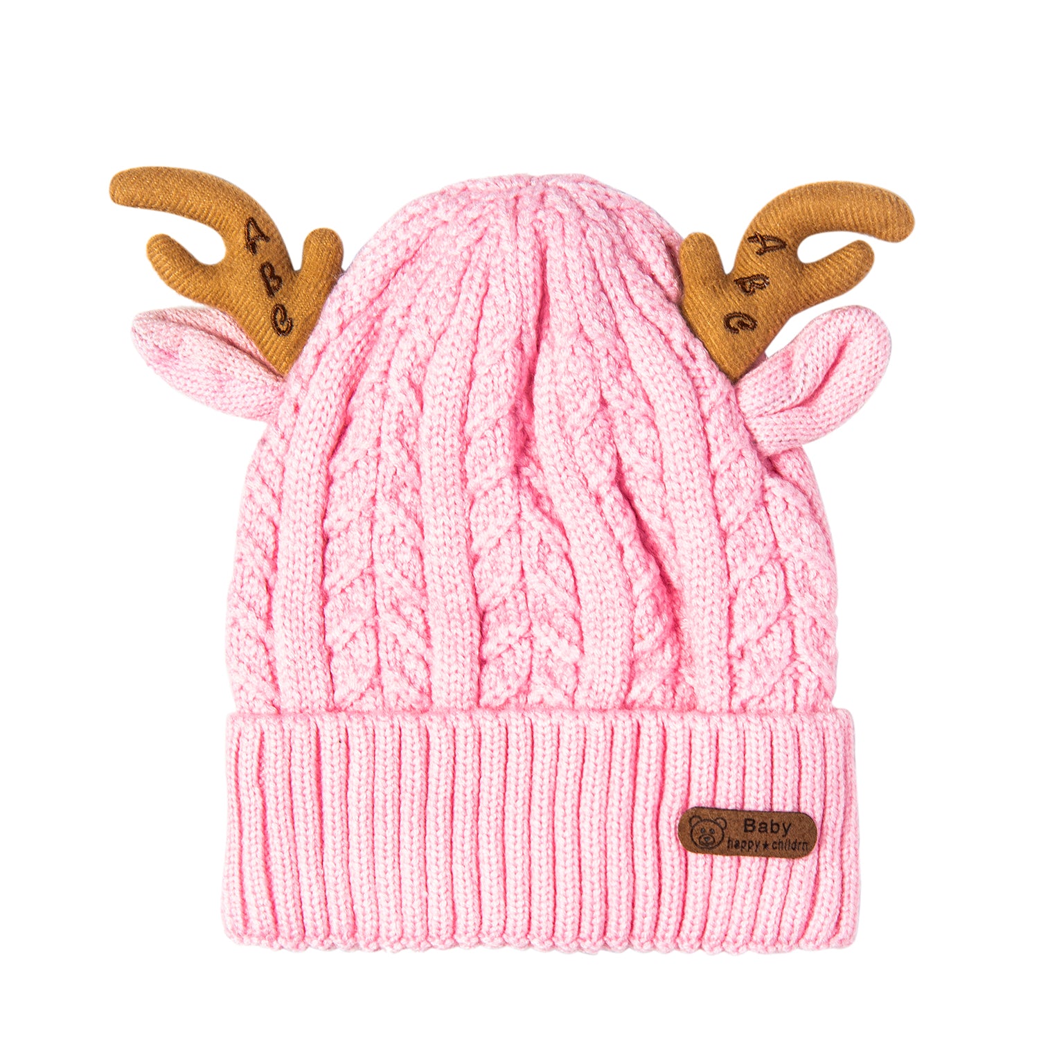 Knit Woollen Cap 3D Alphabet Antler Pink - Baby Moo