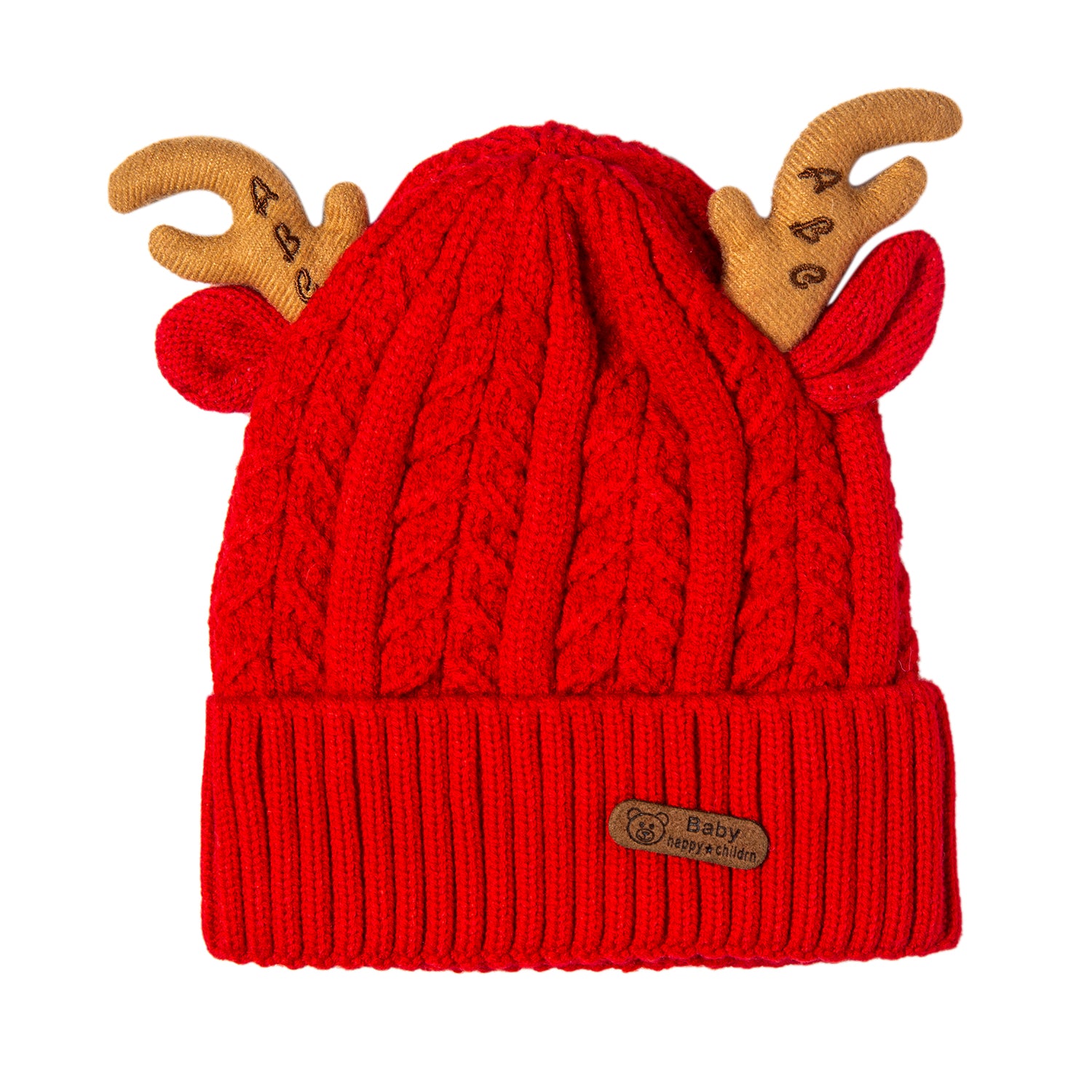 Knit Woollen Cap 3D Alphabet Antler Red - Baby Moo