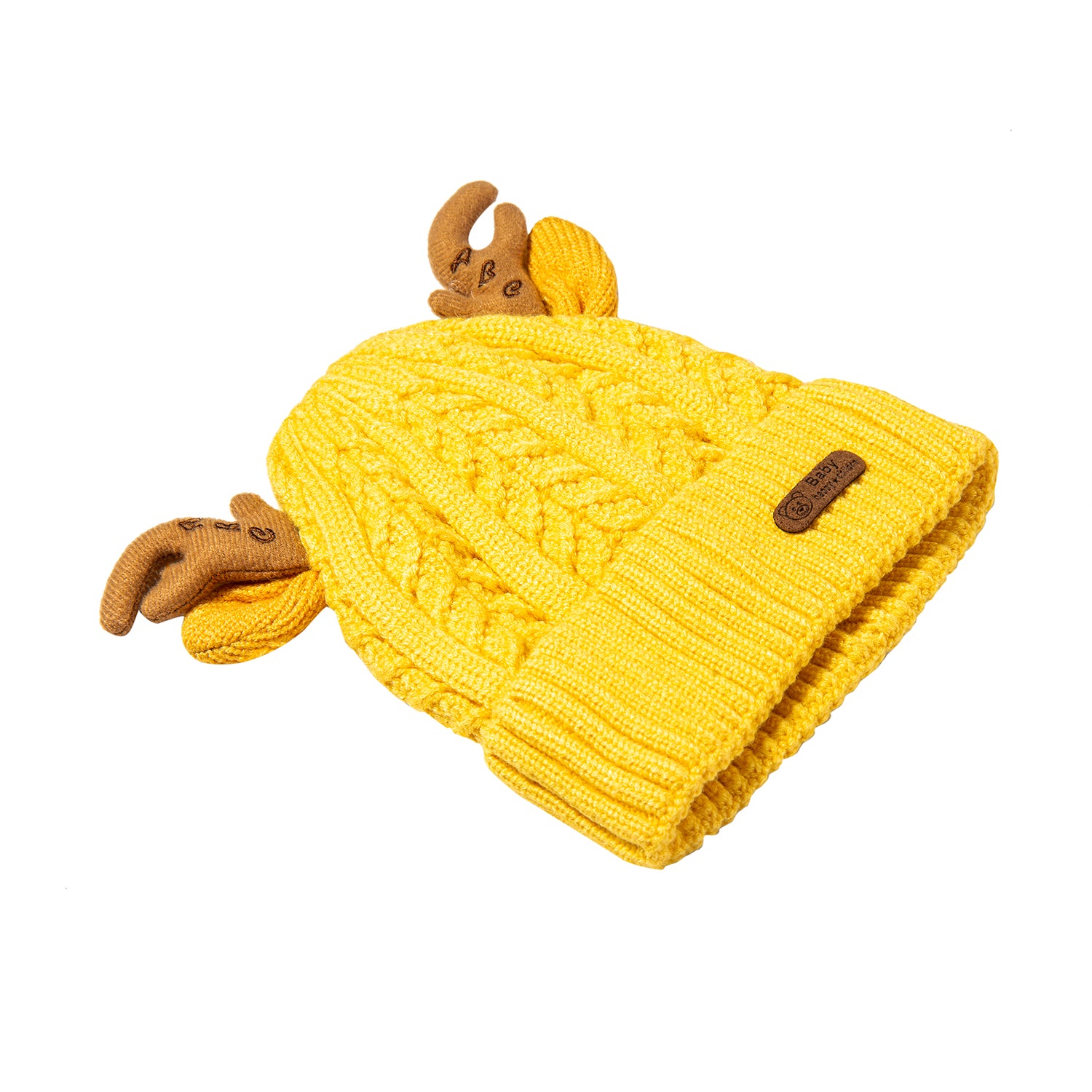 Knit Woollen Cap 3D Alphabet Antler Yellow - Baby Moo