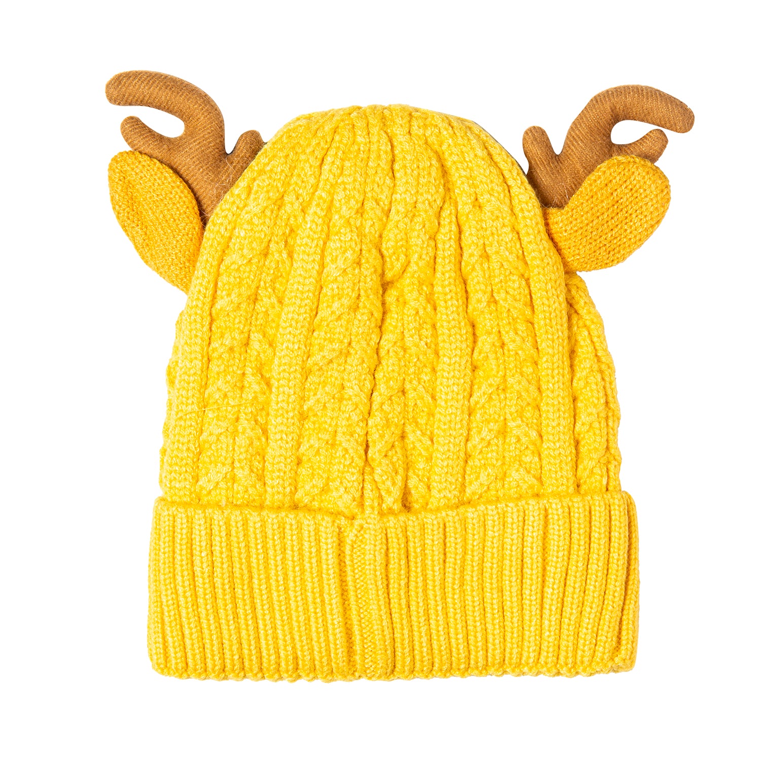 Knit Woollen Cap 3D Alphabet Antler Yellow